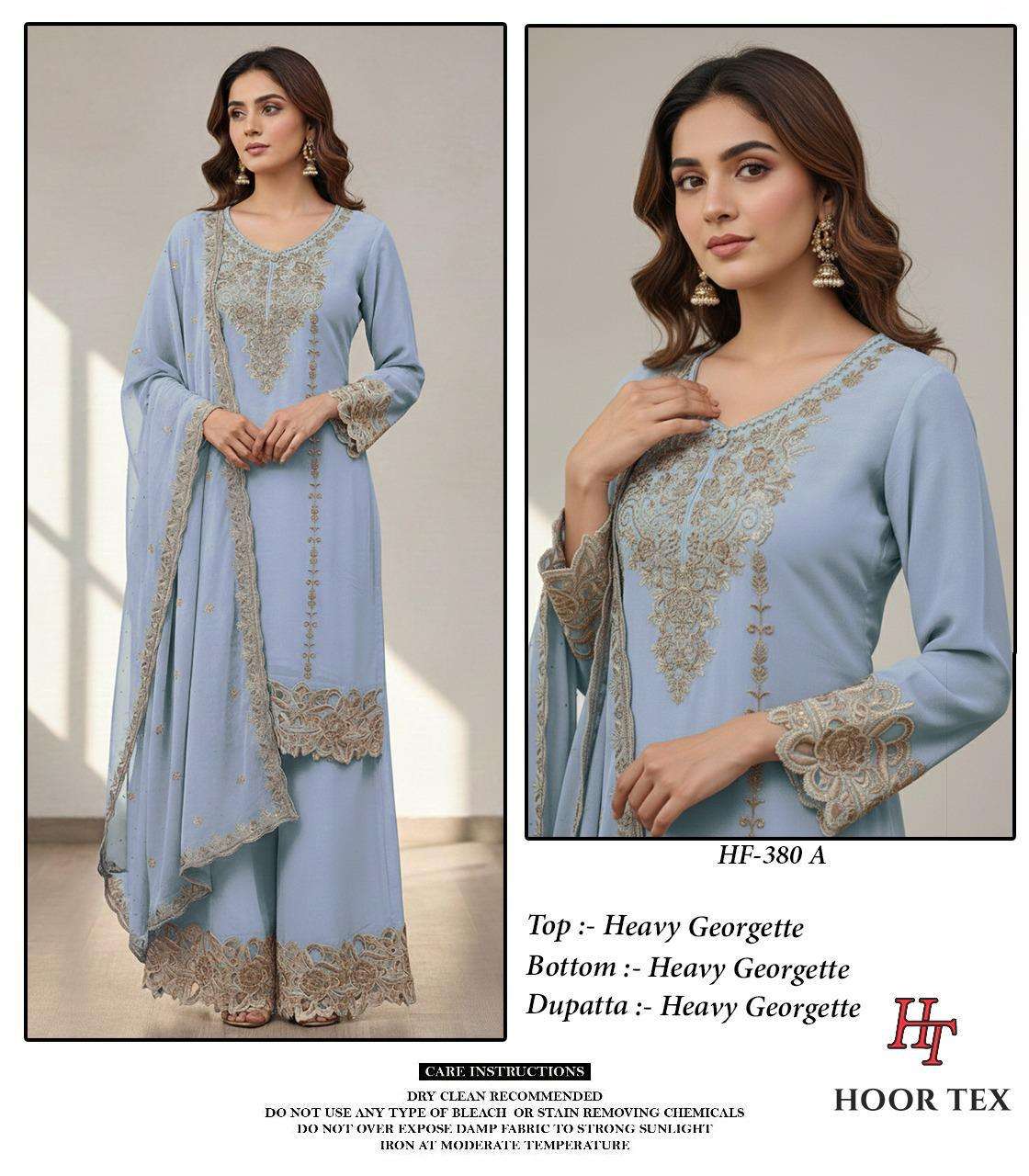 HOOR TEX HF 380 GEORGETTE EMBROIDERY DESIGNER WORK READY MADE PAKISTANI SUIT