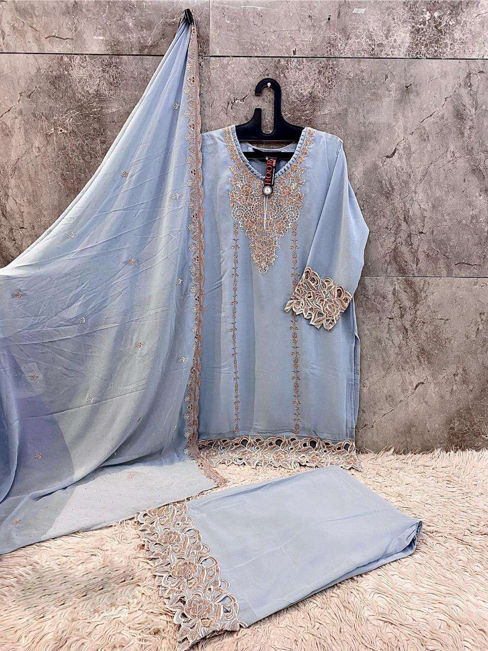 HOOR TEX HF 380 GEORGETTE EMBROIDERY DESIGNER WORK READY MADE PAKISTANI SUIT