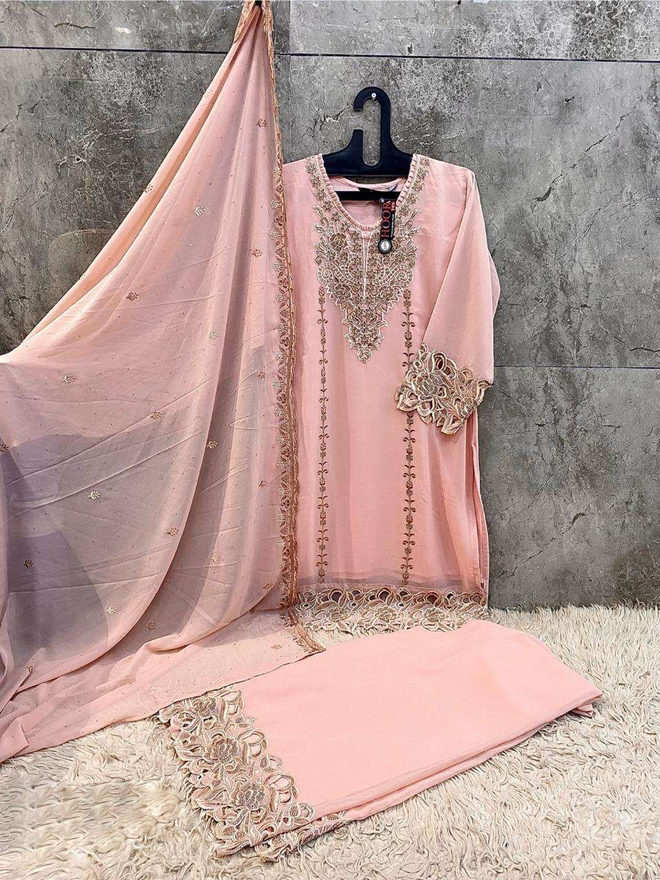 HOOR TEX HF 380 GEORGETTE EMBROIDERY DESIGNER WORK READY MADE PAKISTANI SUIT