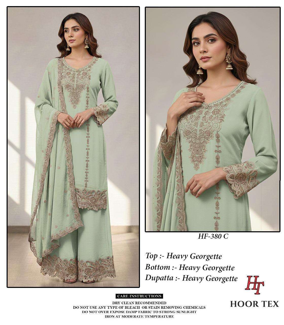 HOOR TEX HF 380 GEORGETTE EMBROIDERY DESIGNER WORK READY MADE PAKISTANI SUIT