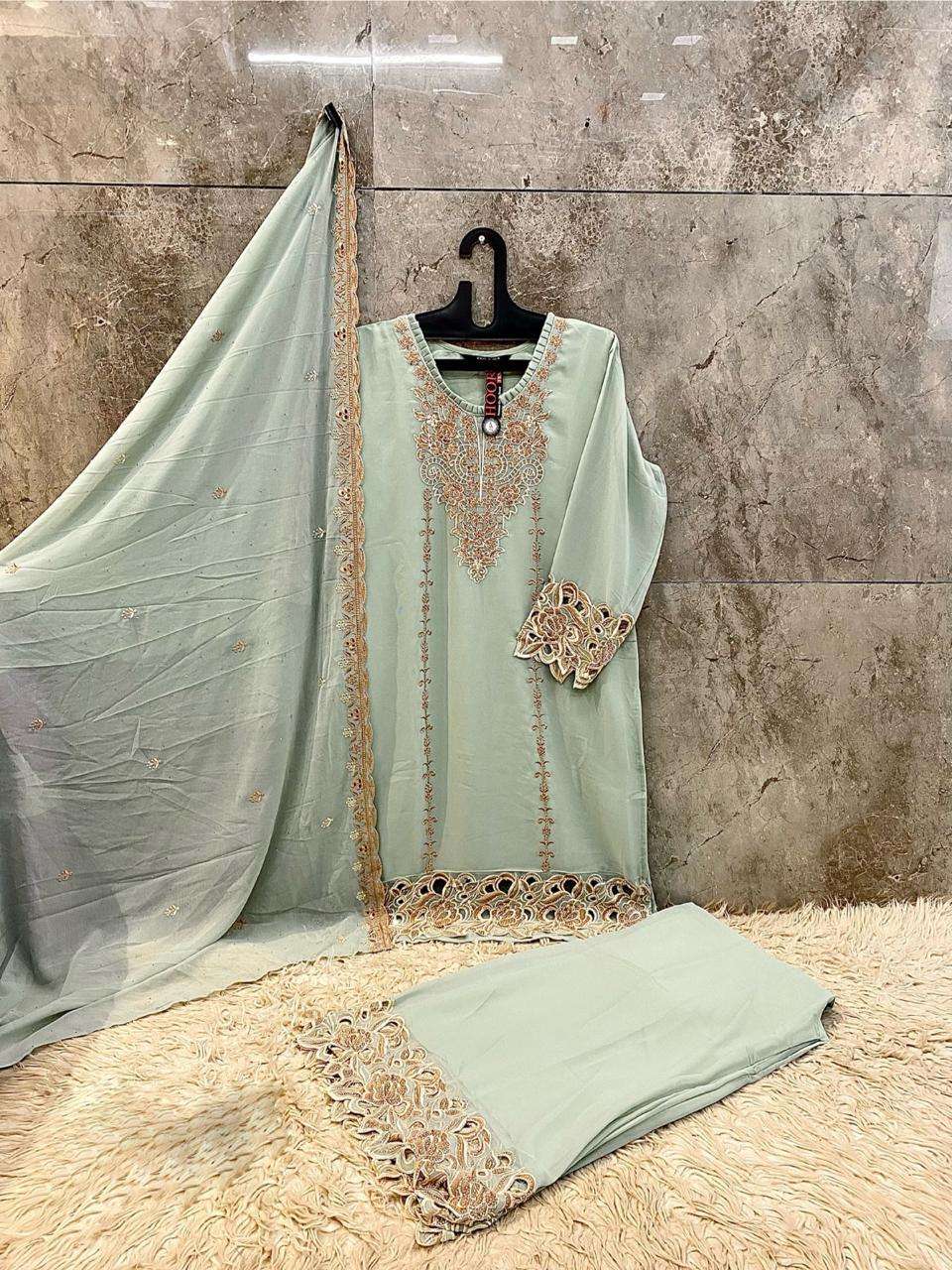 HOOR TEX HF 380 GEORGETTE EMBROIDERY DESIGNER WORK READY MADE PAKISTANI SUIT
