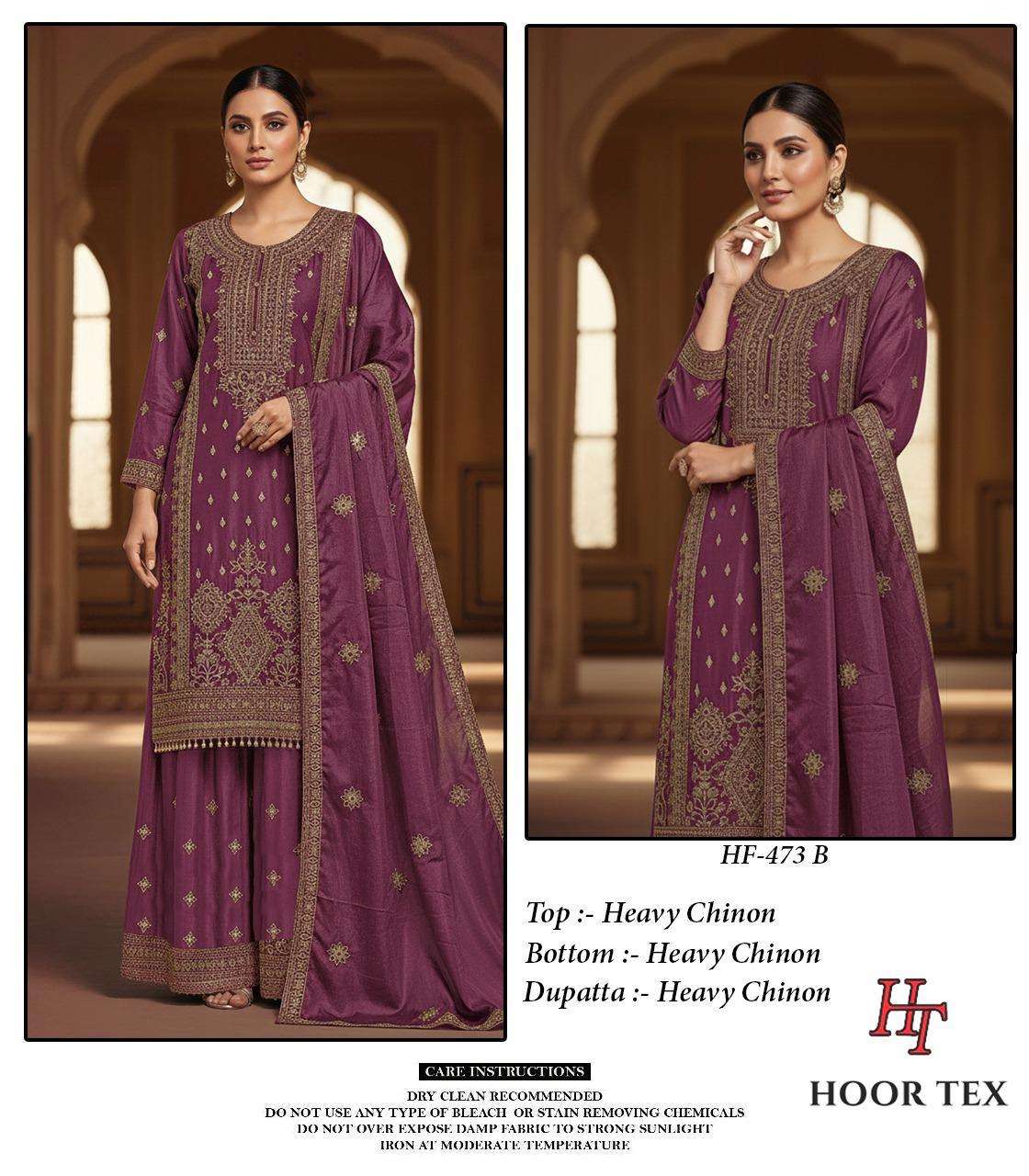 HOOR TEX HF 473 CHINON FABRIC EMBROIDERY DESIGNER WORK READY MADE PAKISTANI SUIT