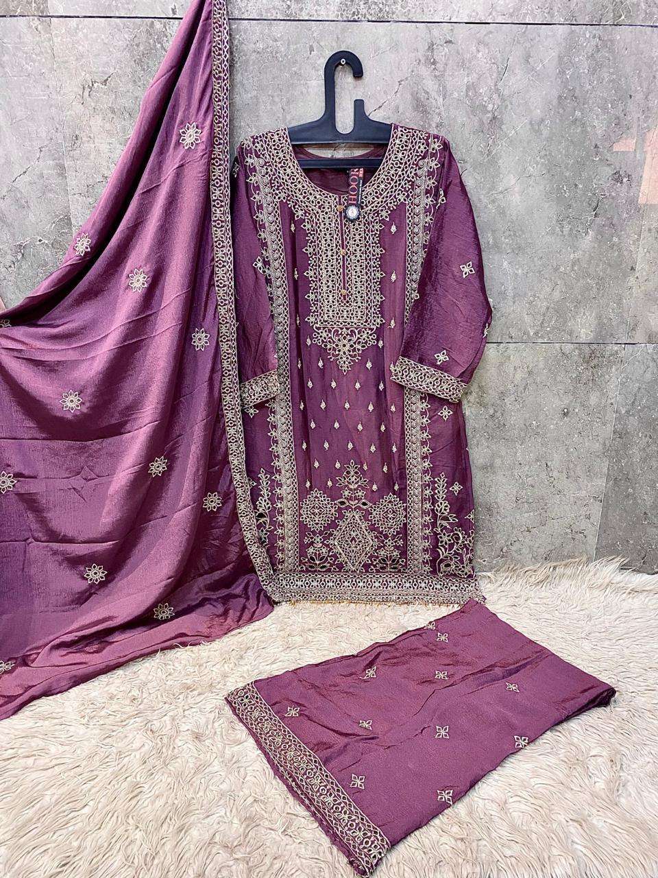 HOOR TEX HF 473 CHINON FABRIC EMBROIDERY DESIGNER WORK READY MADE PAKISTANI SUIT