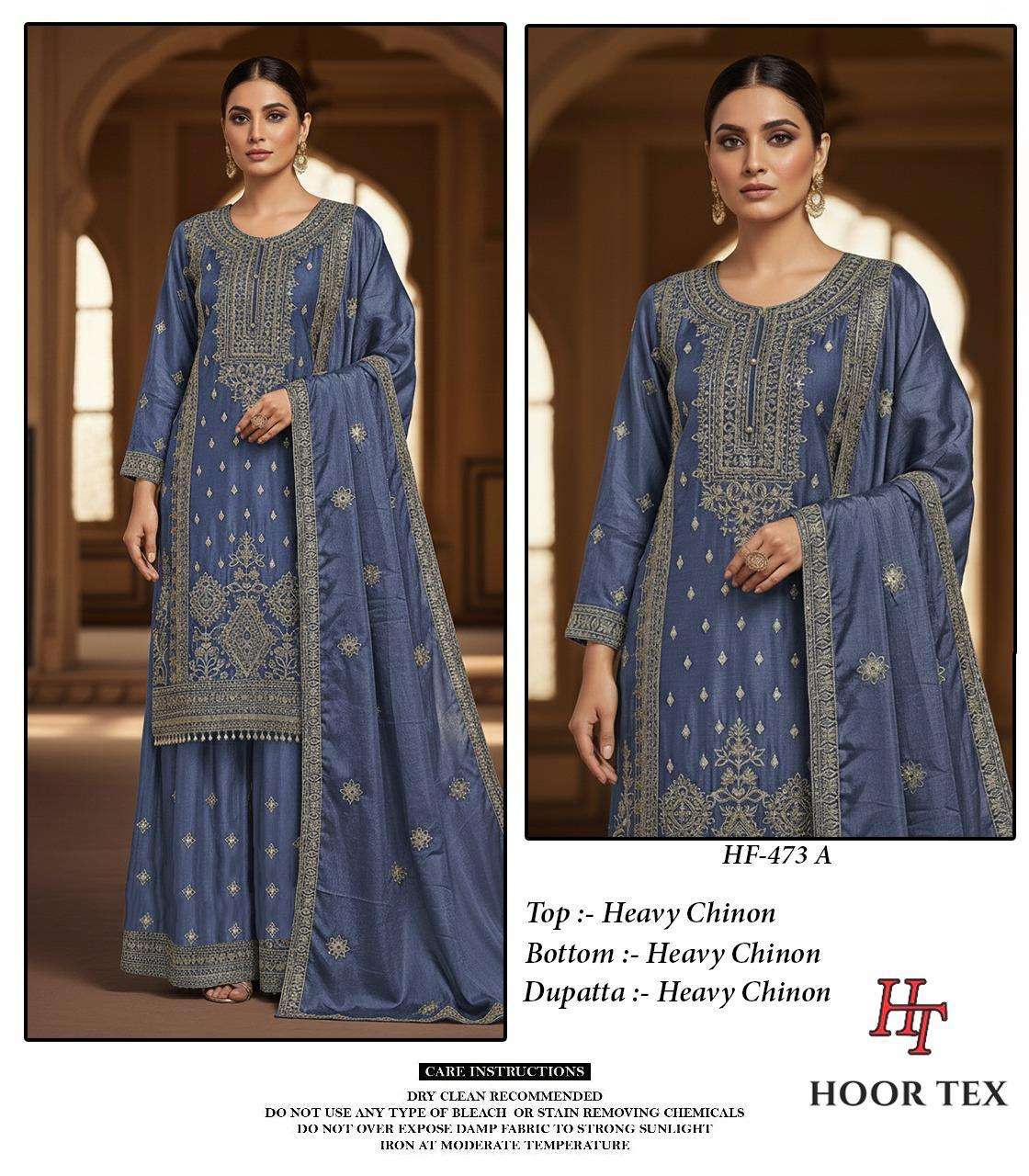 HOOR TEX HF 473 CHINON FABRIC EMBROIDERY DESIGNER WORK READY MADE PAKISTANI SUIT