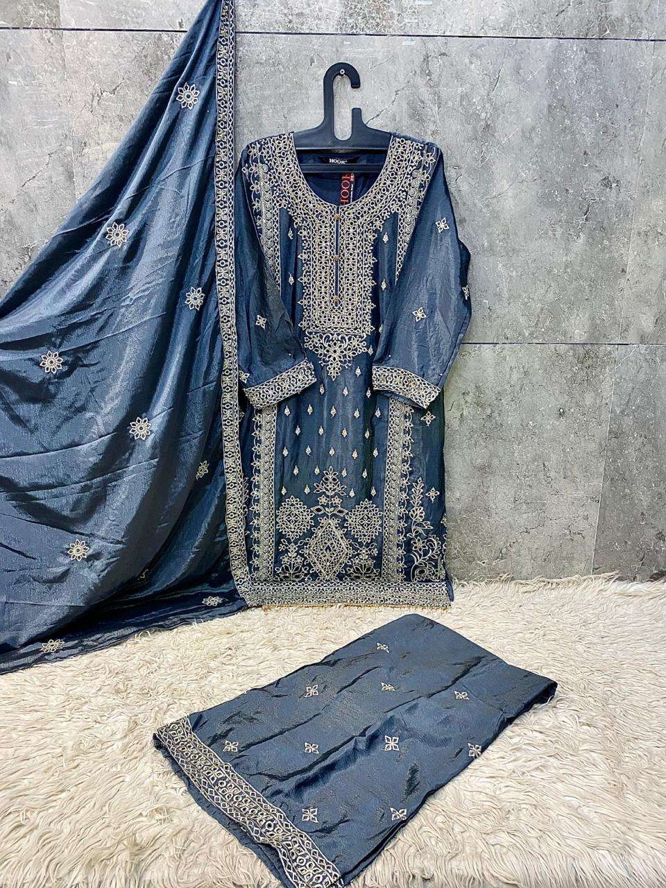 HOOR TEX HF 473 CHINON FABRIC EMBROIDERY DESIGNER WORK READY MADE PAKISTANI SUIT