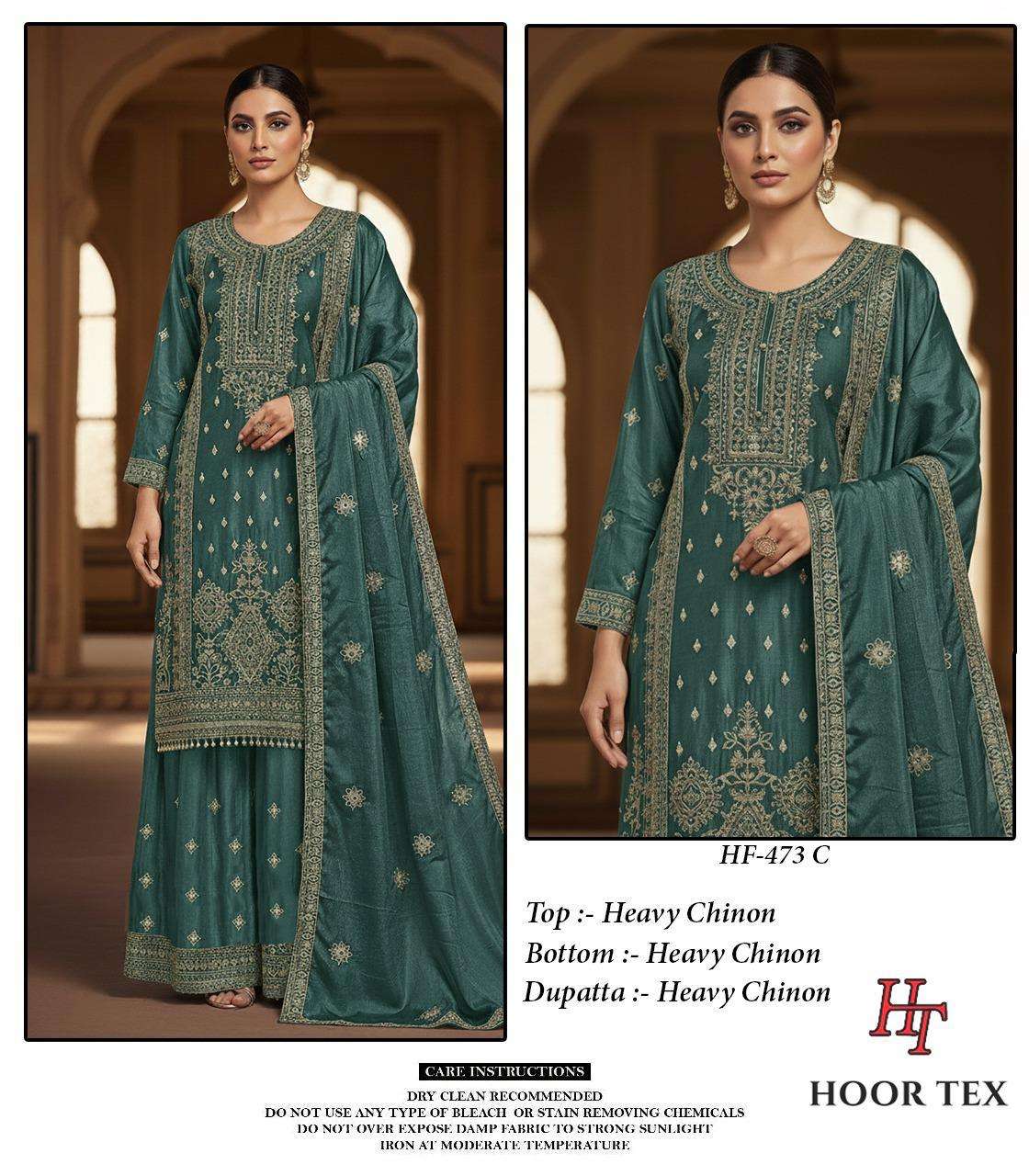 HOOR TEX HF 473 CHINON FABRIC EMBROIDERY DESIGNER WORK READY MADE PAKISTANI SUIT