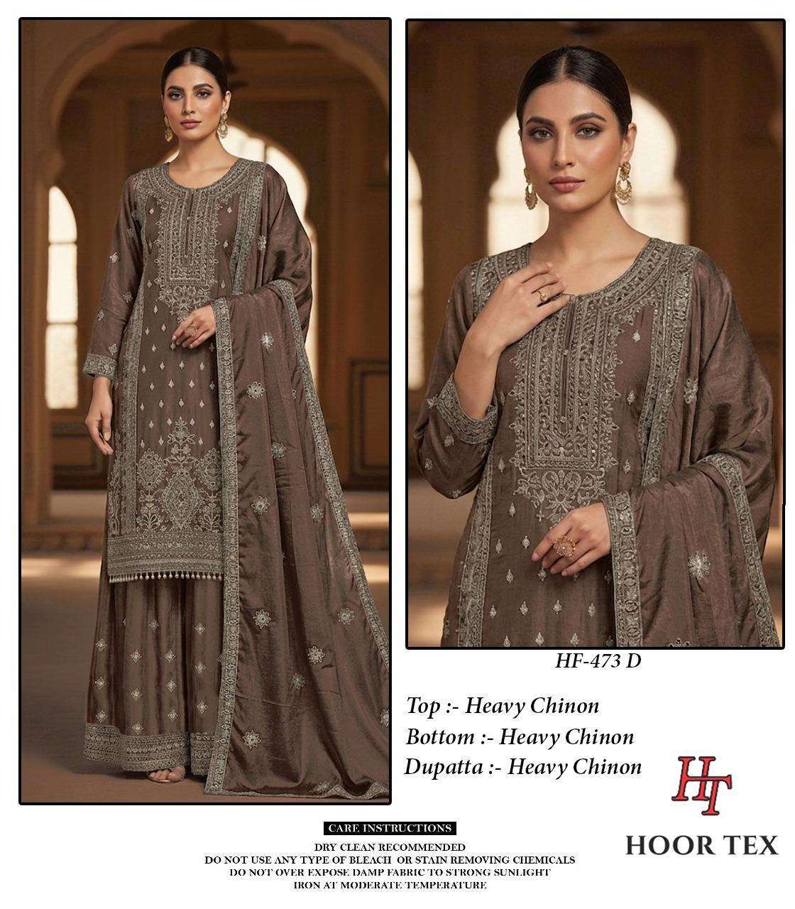 HOOR TEX HF 473 CHINON FABRIC EMBROIDERY DESIGNER WORK READY MADE PAKISTANI SUIT
