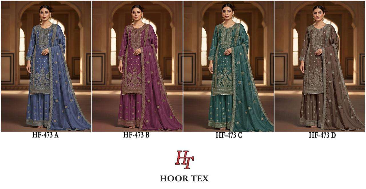 HOOR TEX HF 473 CHINON FABRIC EMBROIDERY DESIGNER WORK READY MADE PAKISTANI SUIT