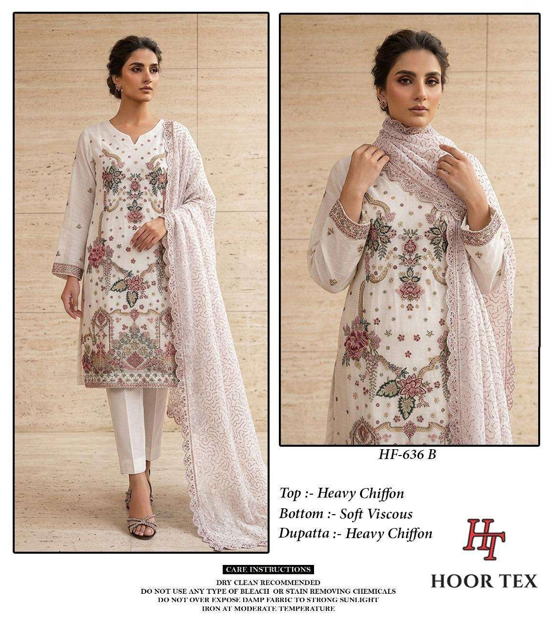 HOOR TEX HF 636 CHIFFON EMBROIDERED DESIGNER READY MADE PAKISTANI SUIT