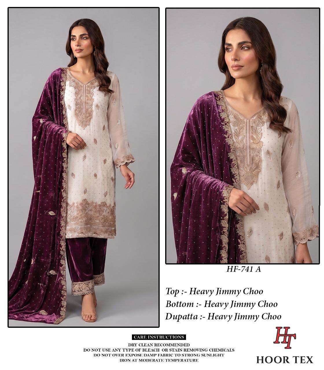 HOOR TEX HF 741 JIMMY SILK FABRIC BEAUTIFUL DESIGNER WORK READY MADE PAKISTANI SUIT