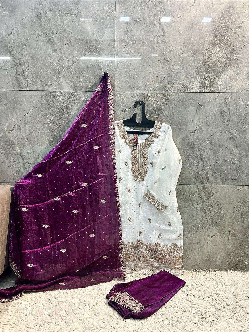 HOOR TEX HF 741 JIMMY SILK FABRIC BEAUTIFUL DESIGNER WORK READY MADE PAKISTANI SUIT