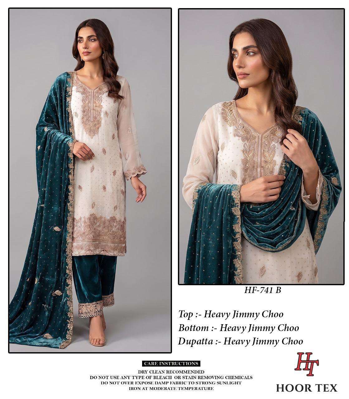 HOOR TEX HF 741 JIMMY SILK FABRIC BEAUTIFUL DESIGNER WORK READY MADE PAKISTANI SUIT