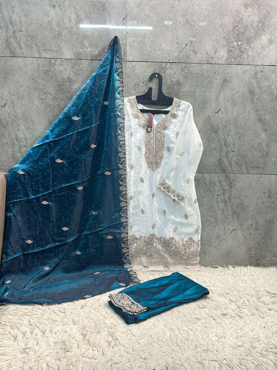 HOOR TEX HF 741 JIMMY SILK FABRIC BEAUTIFUL DESIGNER WORK READY MADE PAKISTANI SUIT