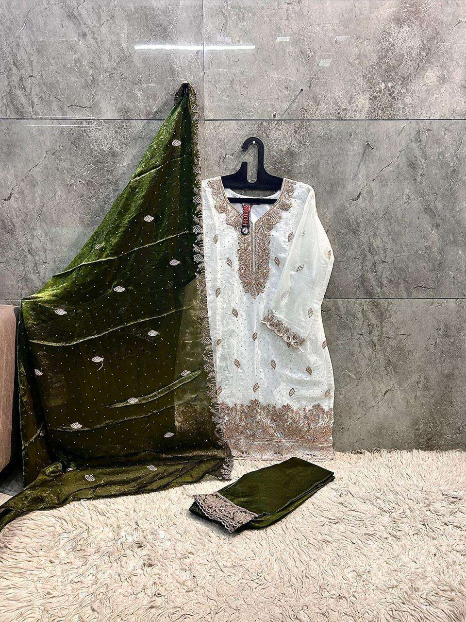 HOOR TEX HF 741 JIMMY SILK FABRIC BEAUTIFUL DESIGNER WORK READY MADE PAKISTANI SUIT