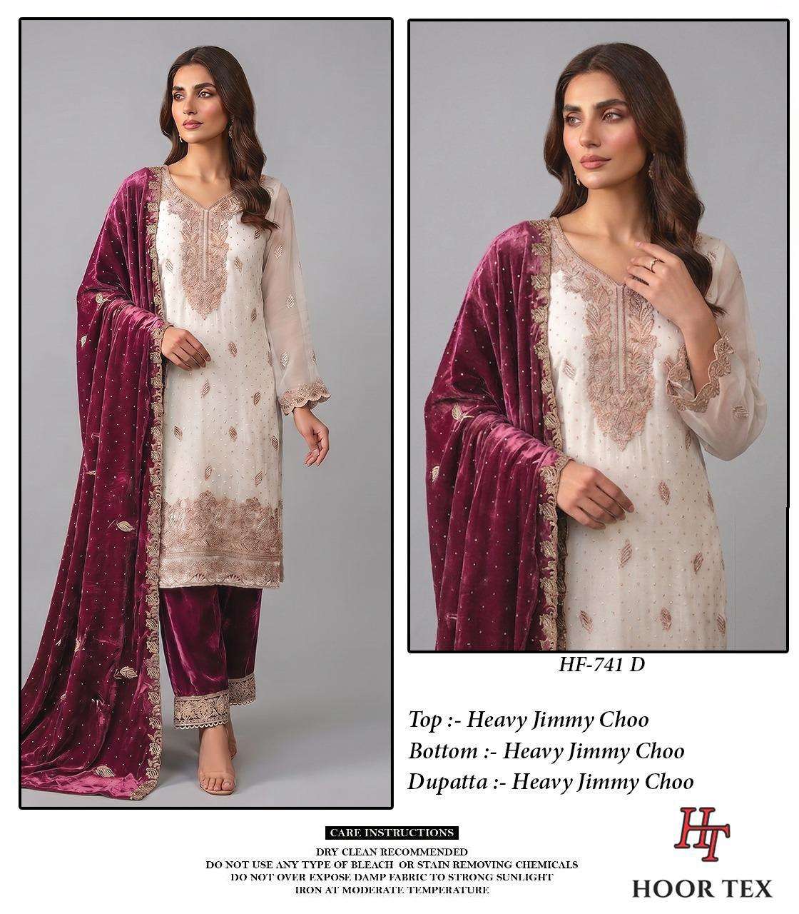 HOOR TEX HF 741 JIMMY SILK FABRIC BEAUTIFUL DESIGNER WORK READY MADE PAKISTANI SUIT