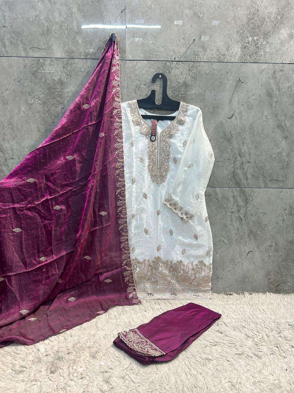HOOR TEX HF 741 JIMMY SILK FABRIC BEAUTIFUL DESIGNER WORK READY MADE PAKISTANI SUIT