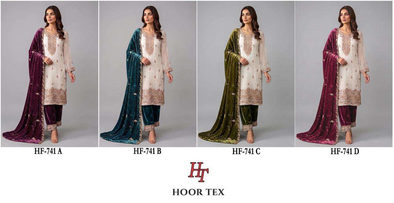 HOOR TEX HF 741 JIMMY SILK FABRIC BEAUTIFUL DESIGNER WORK READY MADE PAKISTANI SUIT