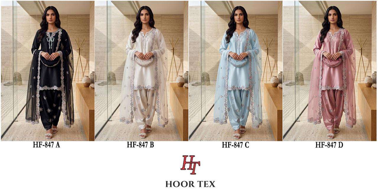 HOOR TEX HF 847 SATIN FABRIC DESIGNER WORK READY MADE PAKISTANI SUIT