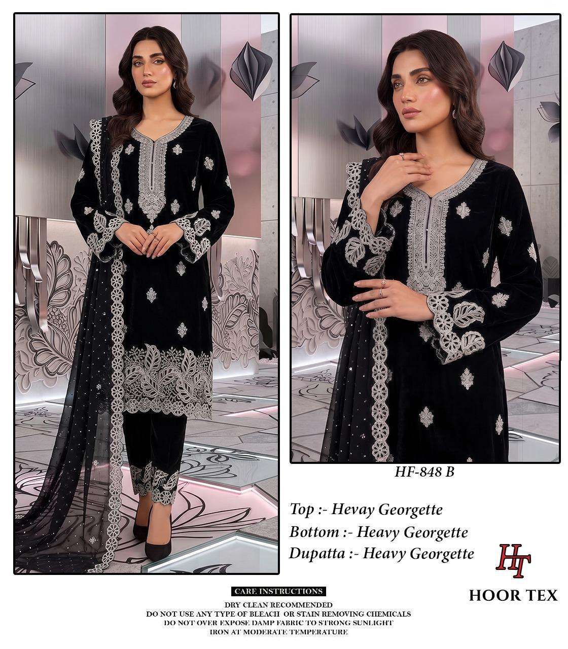 HOOR TEX  HF 848 GEORGETTE HEAVY EMBROIDERED DESIGNER READY MADE PAKISTANI SUIT