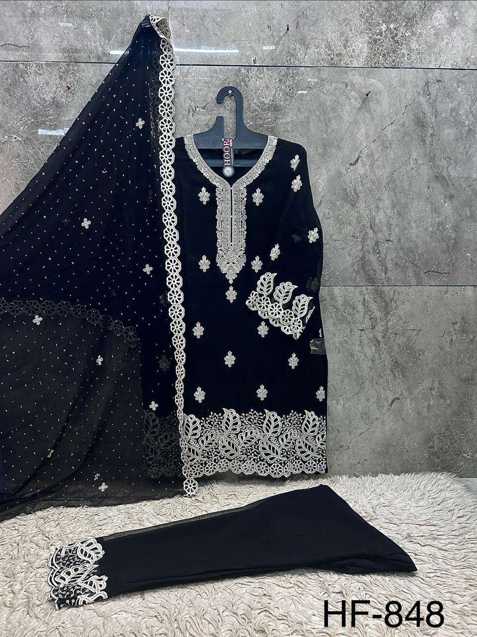 HOOR TEX  HF 848 GEORGETTE HEAVY EMBROIDERED DESIGNER READY MADE PAKISTANI SUIT