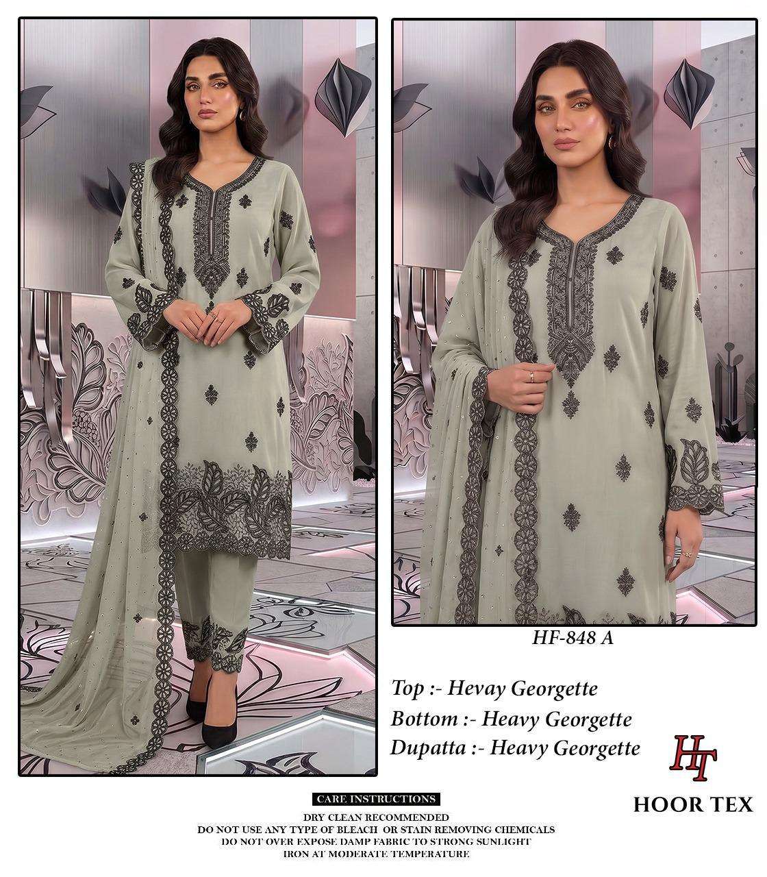 HOOR TEX  HF 848 GEORGETTE HEAVY EMBROIDERED DESIGNER READY MADE PAKISTANI SUIT