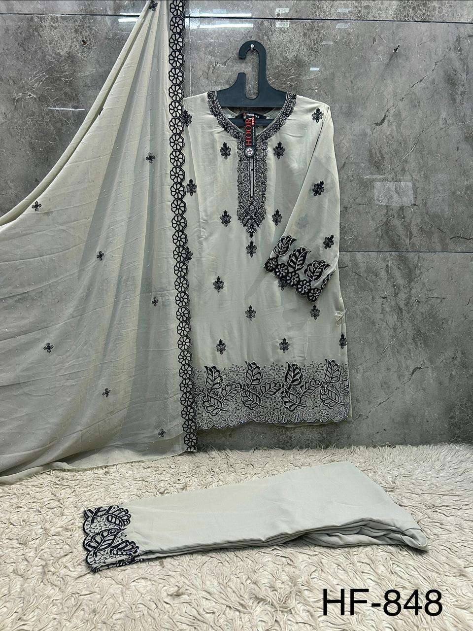 HOOR TEX  HF 848 GEORGETTE HEAVY EMBROIDERED DESIGNER READY MADE PAKISTANI SUIT