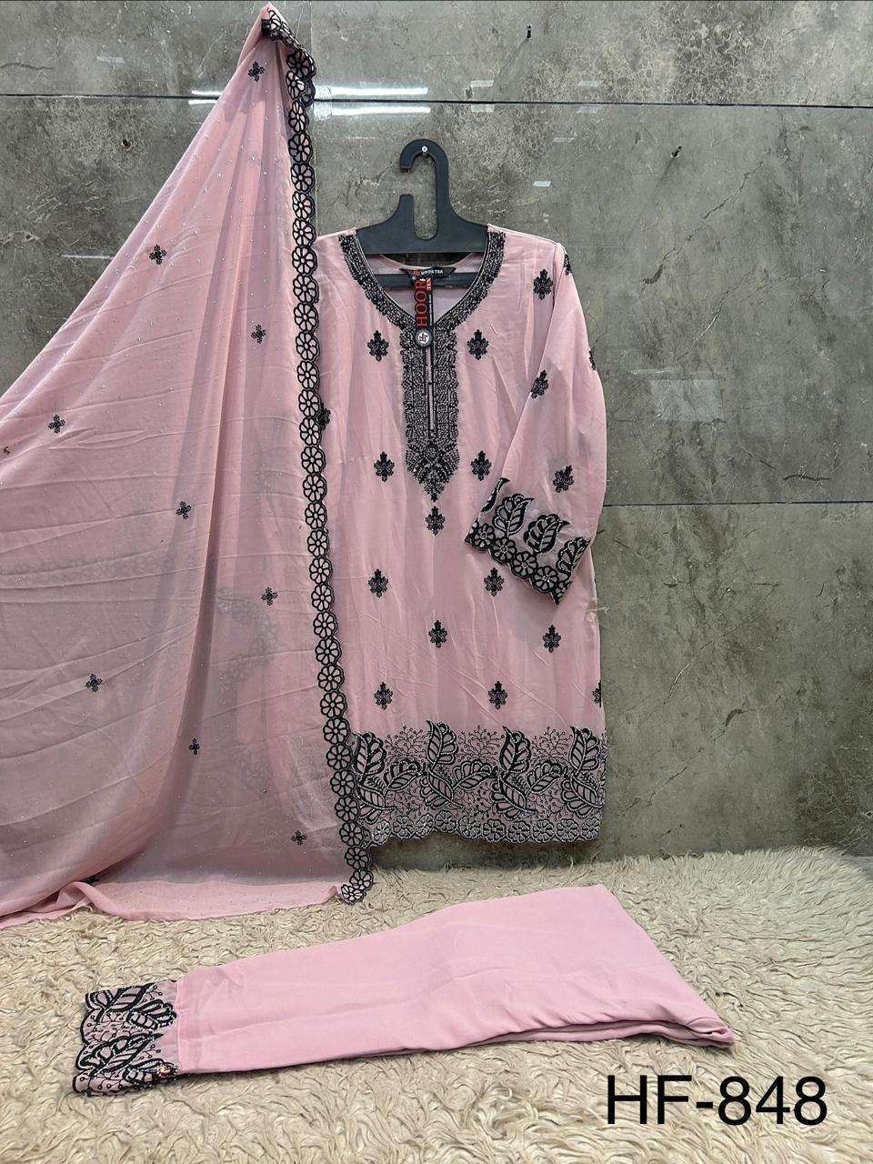 HOOR TEX  HF 848 GEORGETTE HEAVY EMBROIDERED DESIGNER READY MADE PAKISTANI SUIT