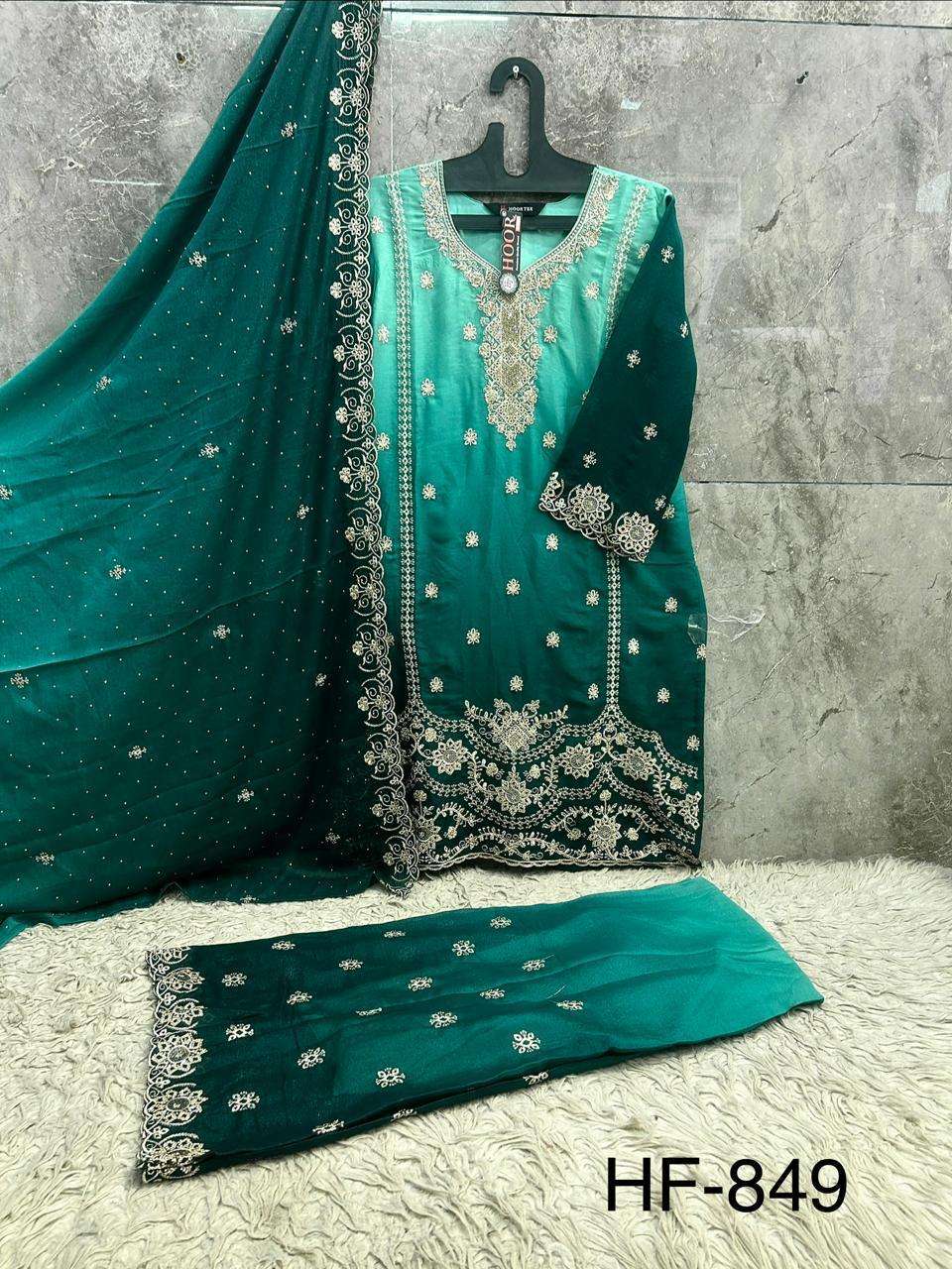 HOOR TEX HF 849 SHADED FABRIC BEAUTIFUL DESIGNER LOOK PARTY WEAR LADIES SUIT