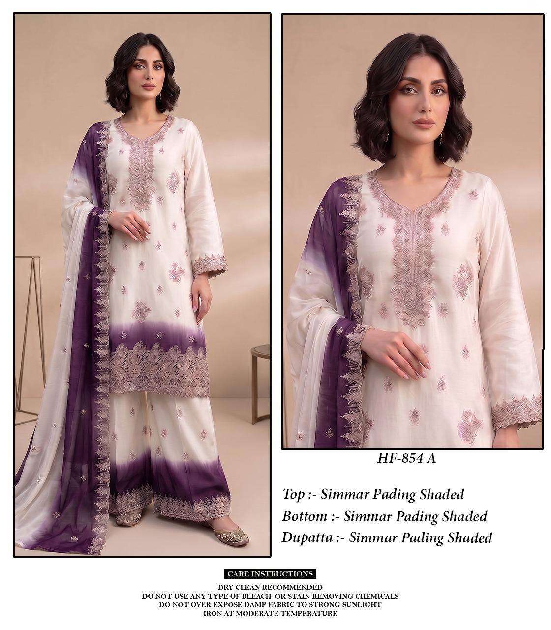 HOOR TEX HF 854 SIMER FABRIC HEAVY EMBROIDERY DESIGNER READY MADE PAKISTANI SUIT