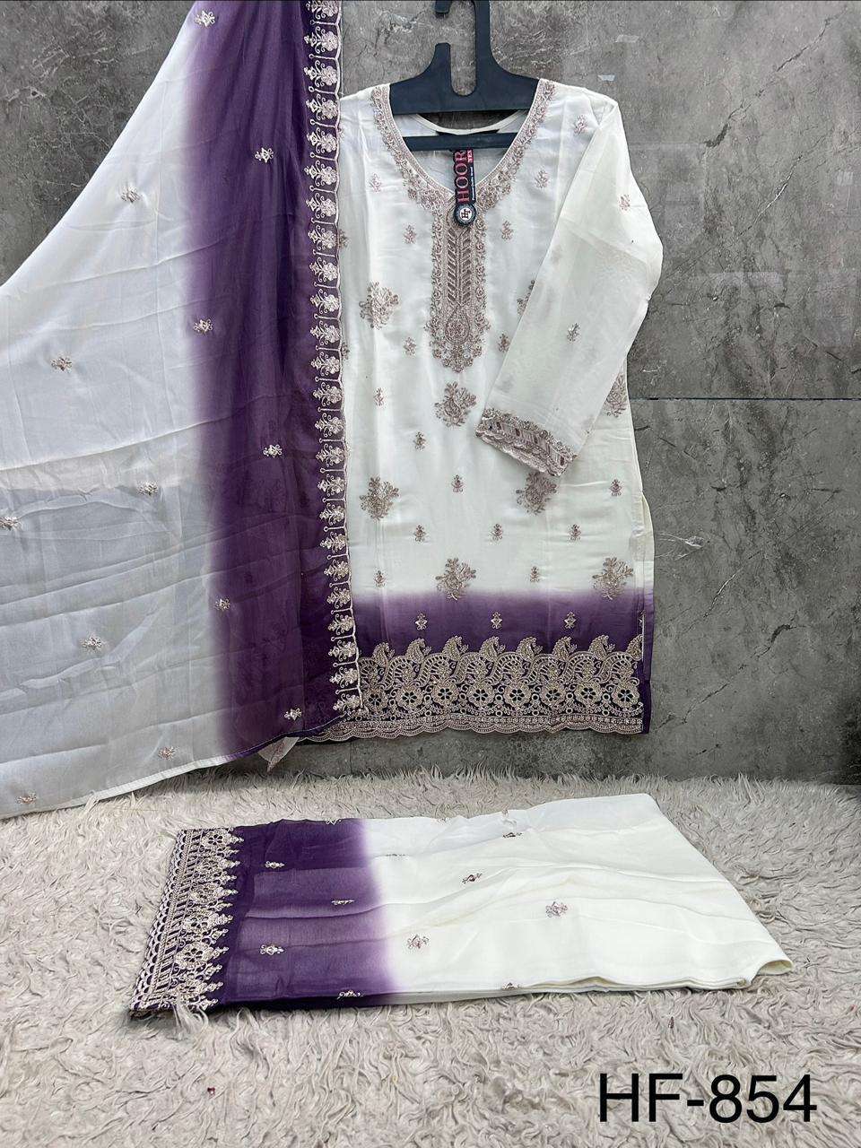 HOOR TEX HF 854 SIMER FABRIC HEAVY EMBROIDERY DESIGNER READY MADE PAKISTANI SUIT