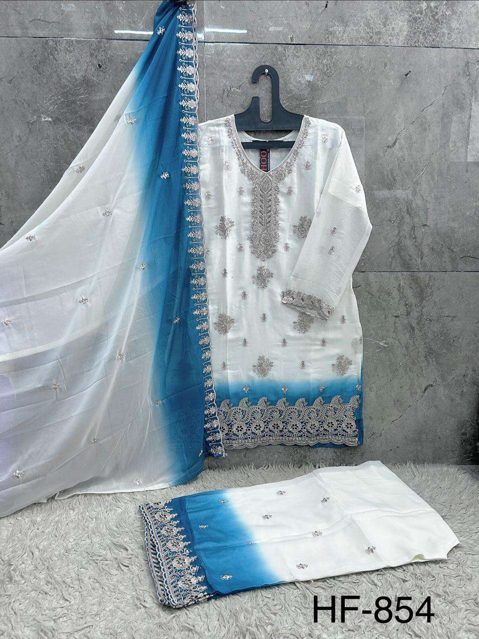 HOOR TEX HF 854 SIMER FABRIC HEAVY EMBROIDERY DESIGNER READY MADE PAKISTANI SUIT