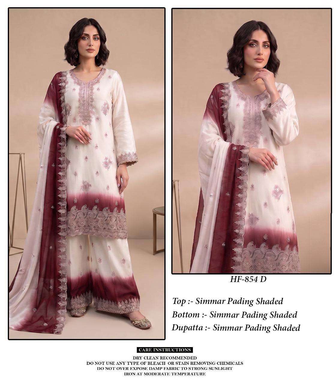 HOOR TEX HF 854 SIMER FABRIC HEAVY EMBROIDERY DESIGNER READY MADE PAKISTANI SUIT