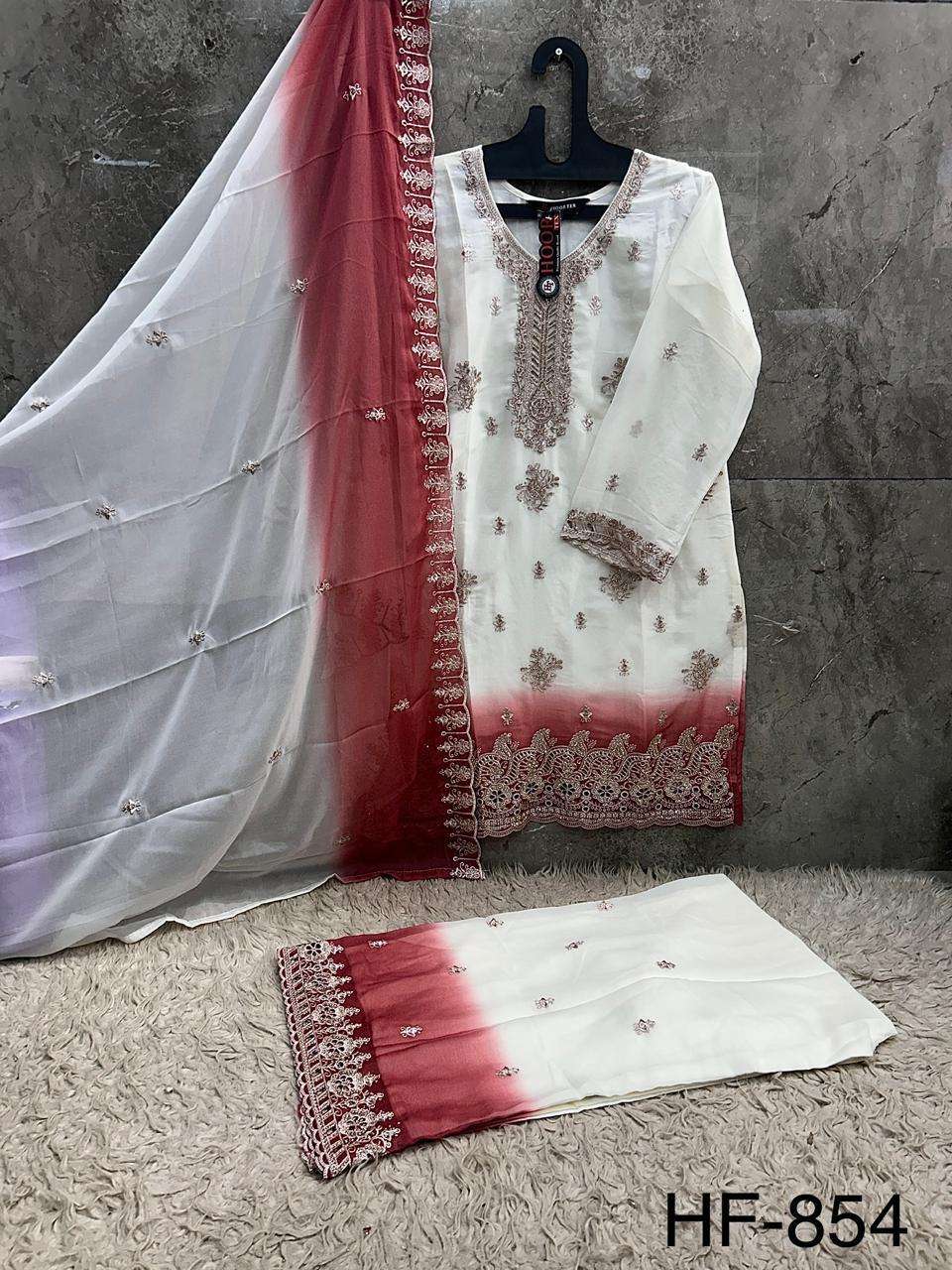 HOOR TEX HF 854 SIMER FABRIC HEAVY EMBROIDERY DESIGNER READY MADE PAKISTANI SUIT
