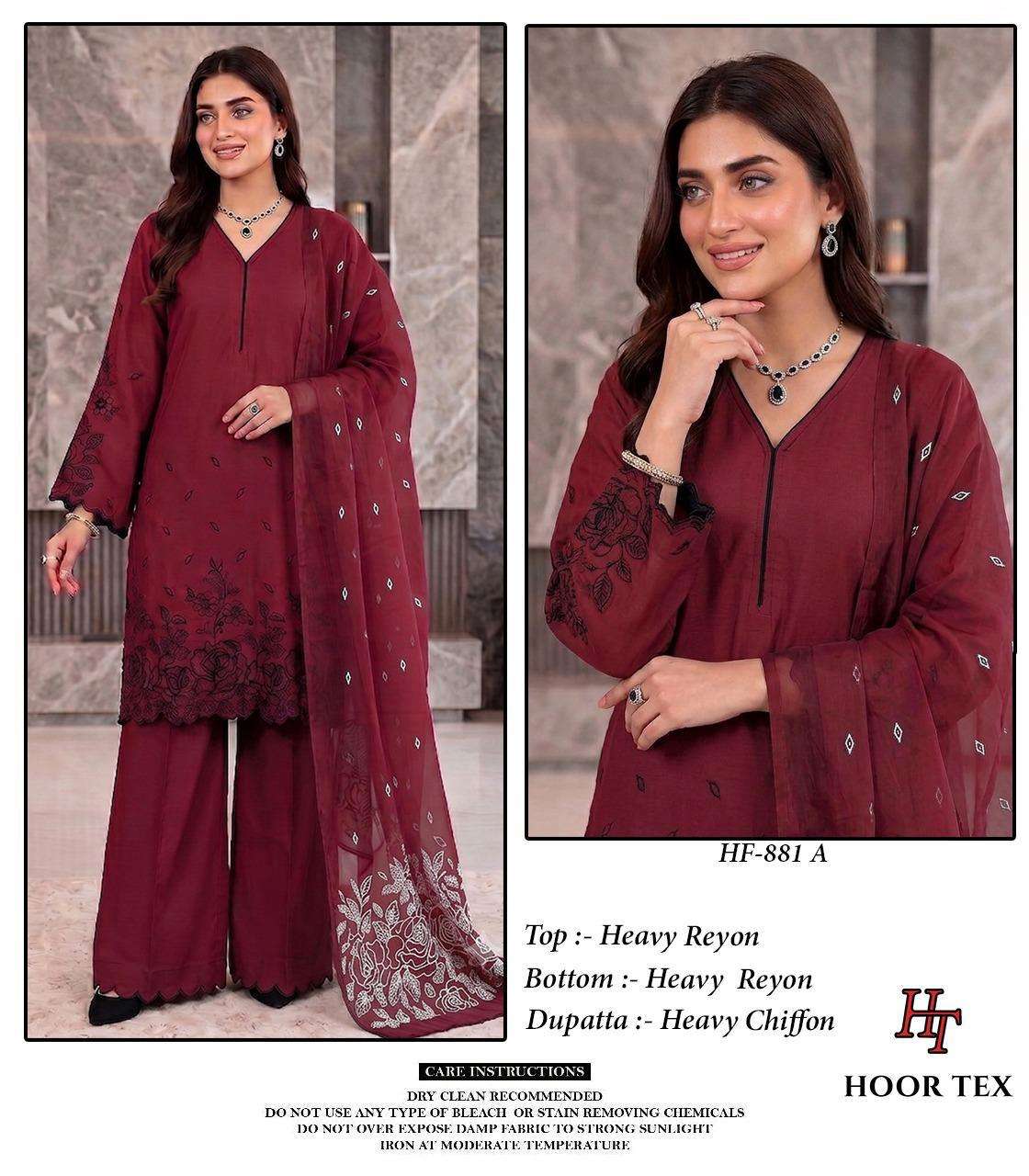 HOOR TEX HF 881 RAYON FANCY DESIGNER WORK READY MADE PAKISTANI SUIT