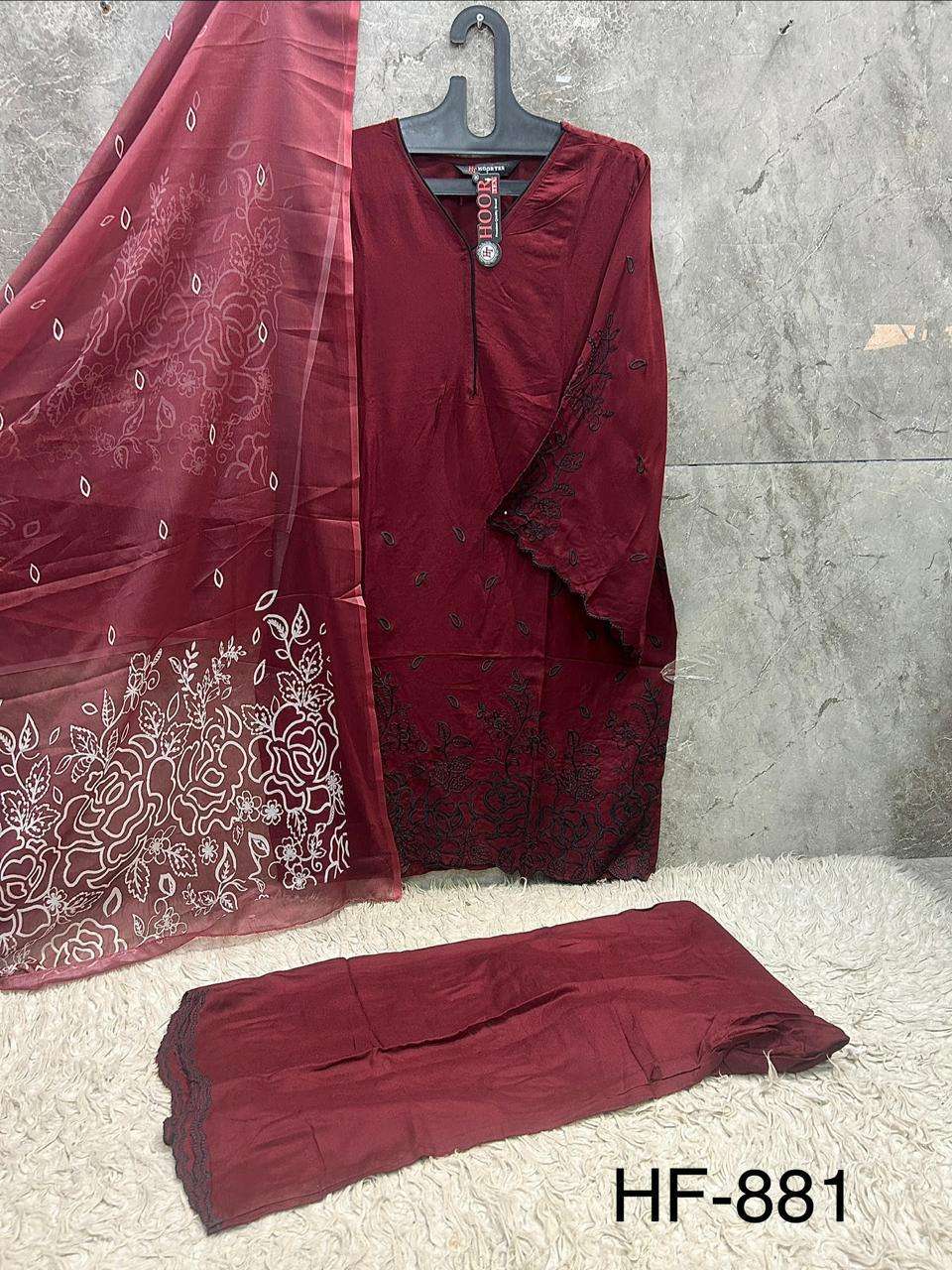 HOOR TEX HF 881 RAYON FANCY DESIGNER WORK READY MADE PAKISTANI SUIT