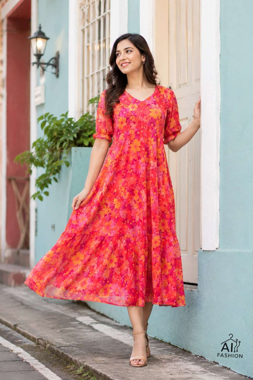 INLI BREEZE GEORGETTE PRINT FANCY LONG SUMMER WEAR GOWN