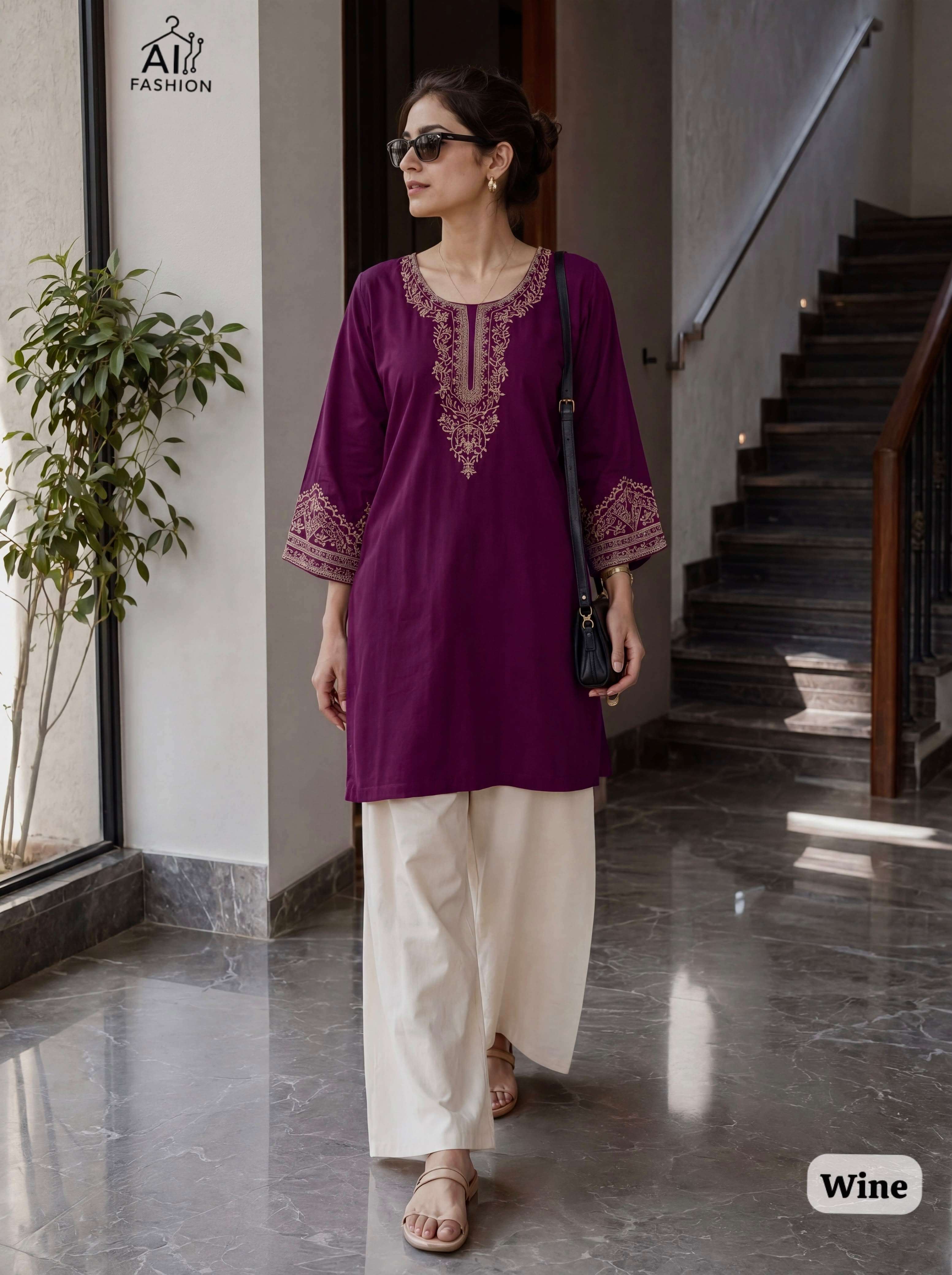 INLI BUNAAI RAYON FANCY WORKS LADIES SHORT KURTI WITH PLAZZO PAIR 