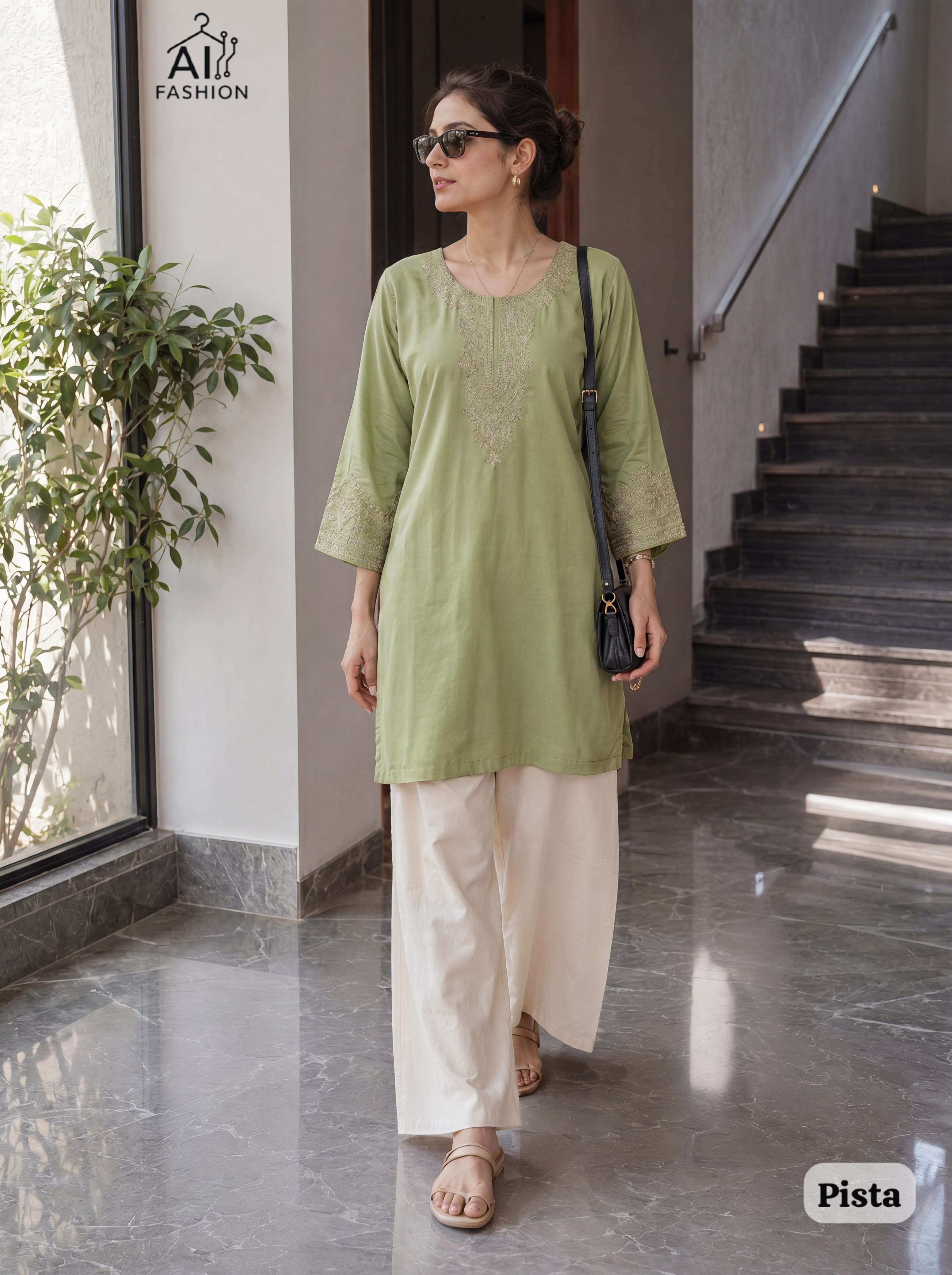 INLI BUNAAI RAYON FANCY WORKS LADIES SHORT KURTI WITH PLAZZO PAIR 