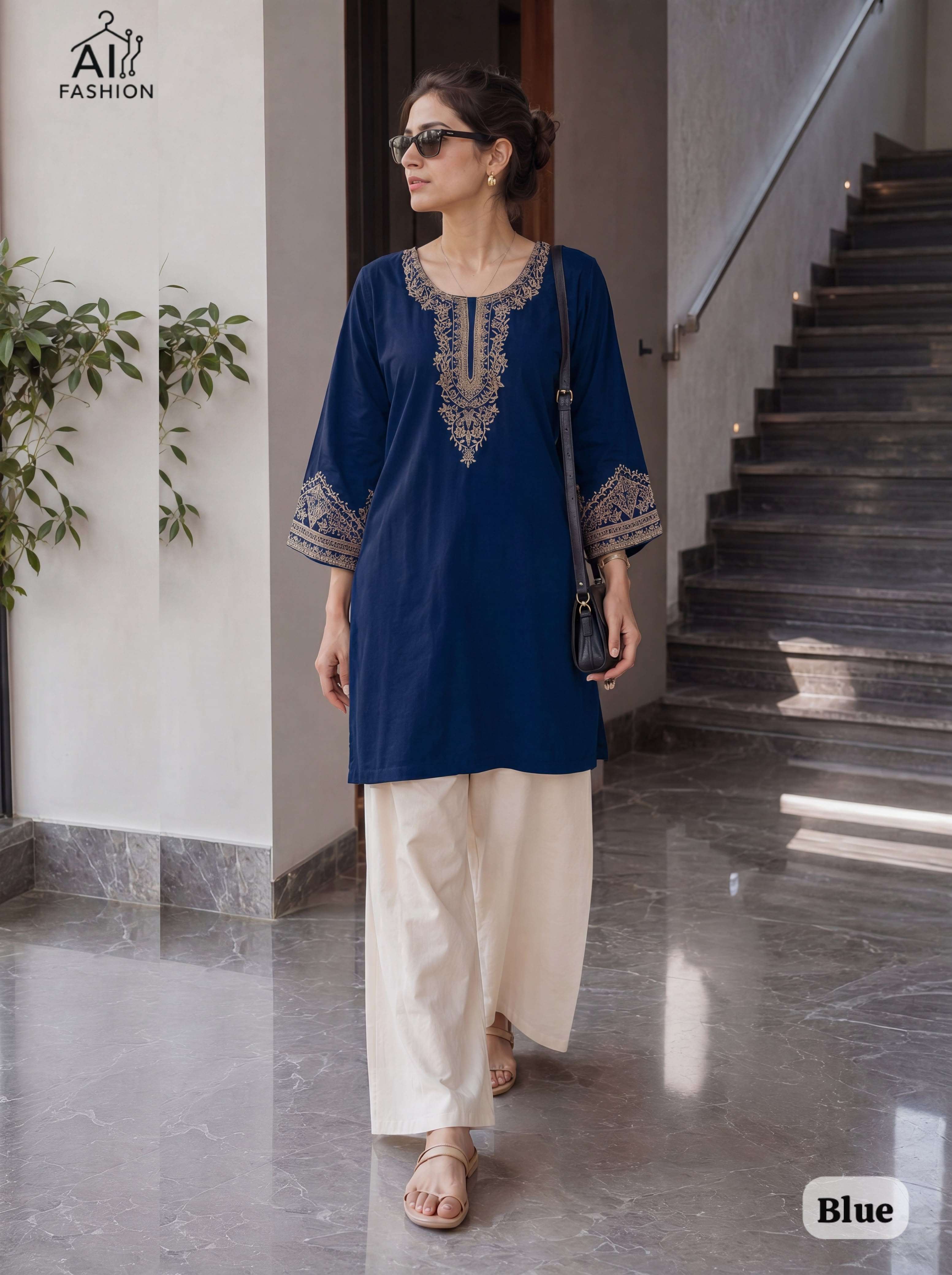 INLI BUNAAI RAYON FANCY WORKS LADIES SHORT KURTI WITH PLAZZO PAIR 