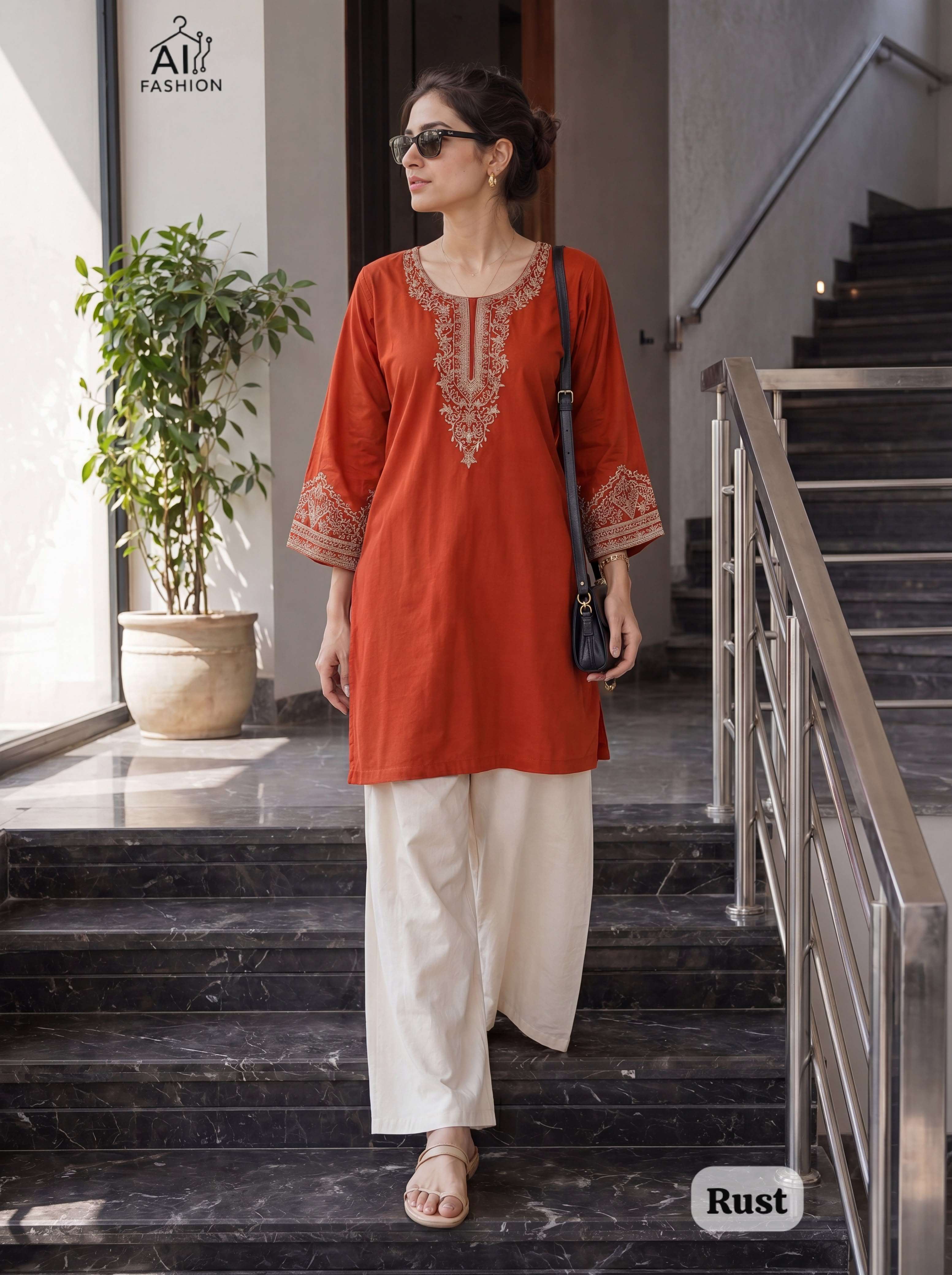 INLI BUNAAI RAYON FANCY WORKS LADIES SHORT KURTI WITH PLAZZO PAIR 