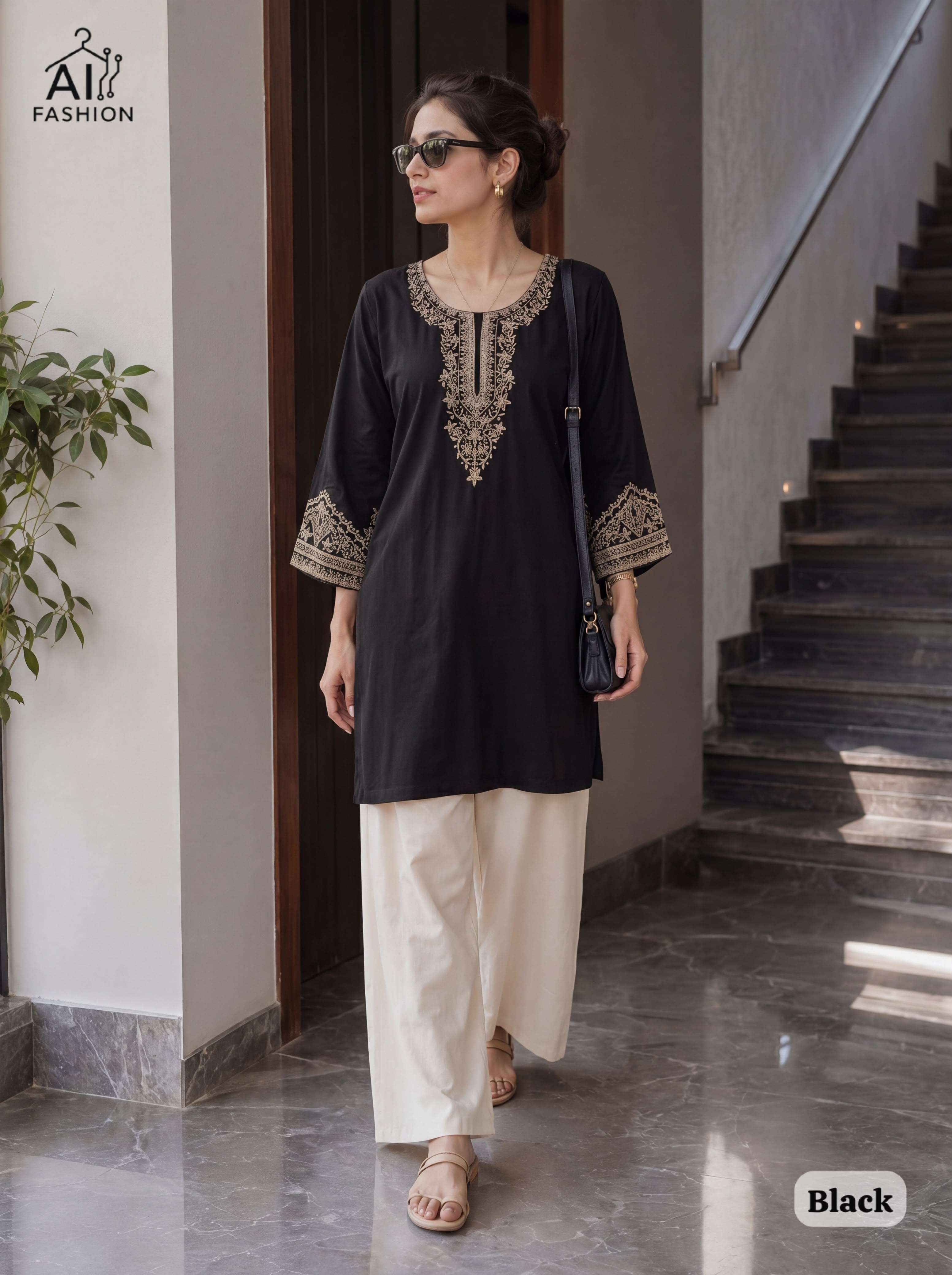 INLI BUNAAI RAYON FANCY WORKS LADIES SHORT KURTI WITH PLAZZO PAIR 