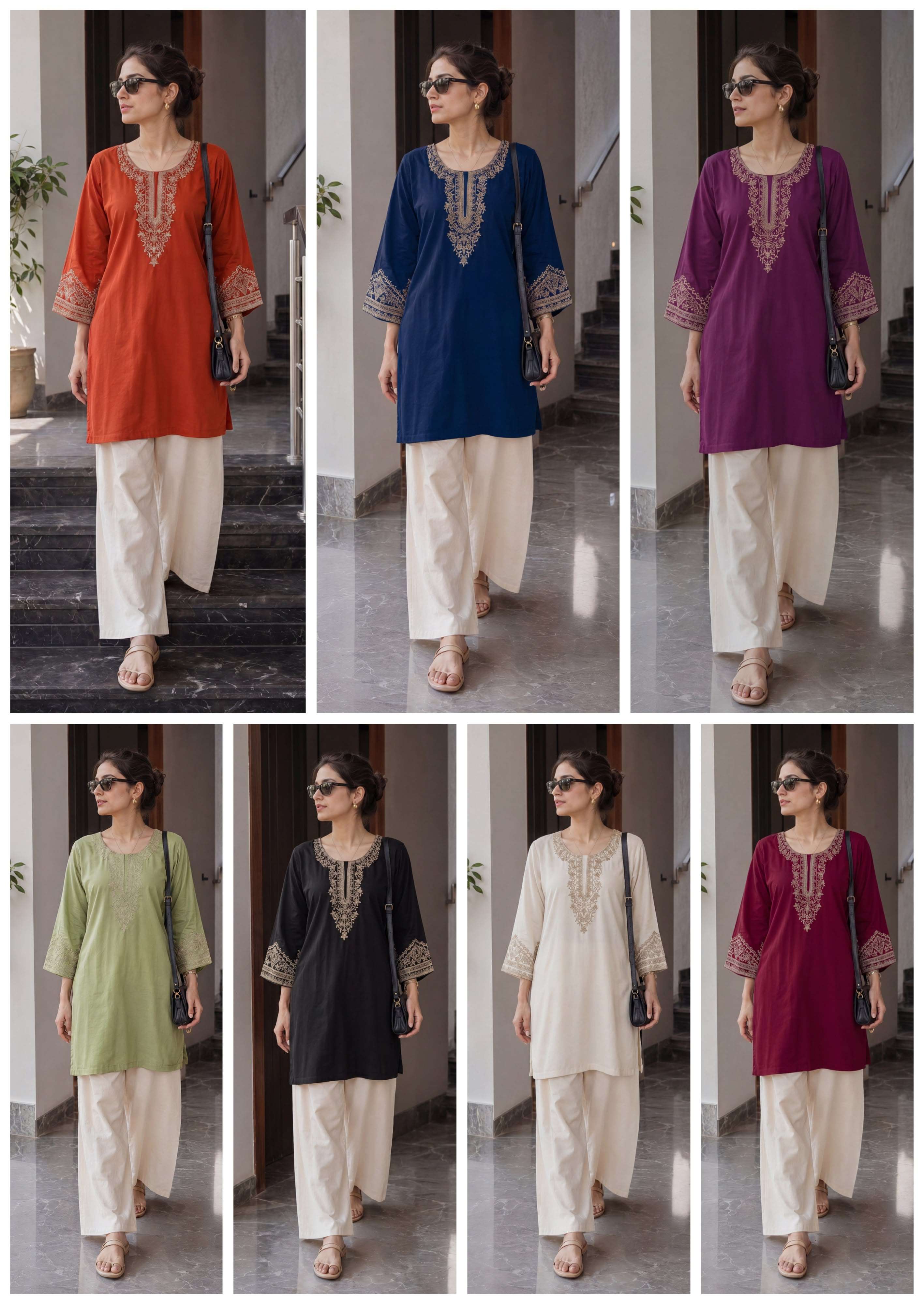 INLI BUNAAI RAYON FANCY WORKS LADIES SHORT KURTI WITH PLAZZO PAIR 