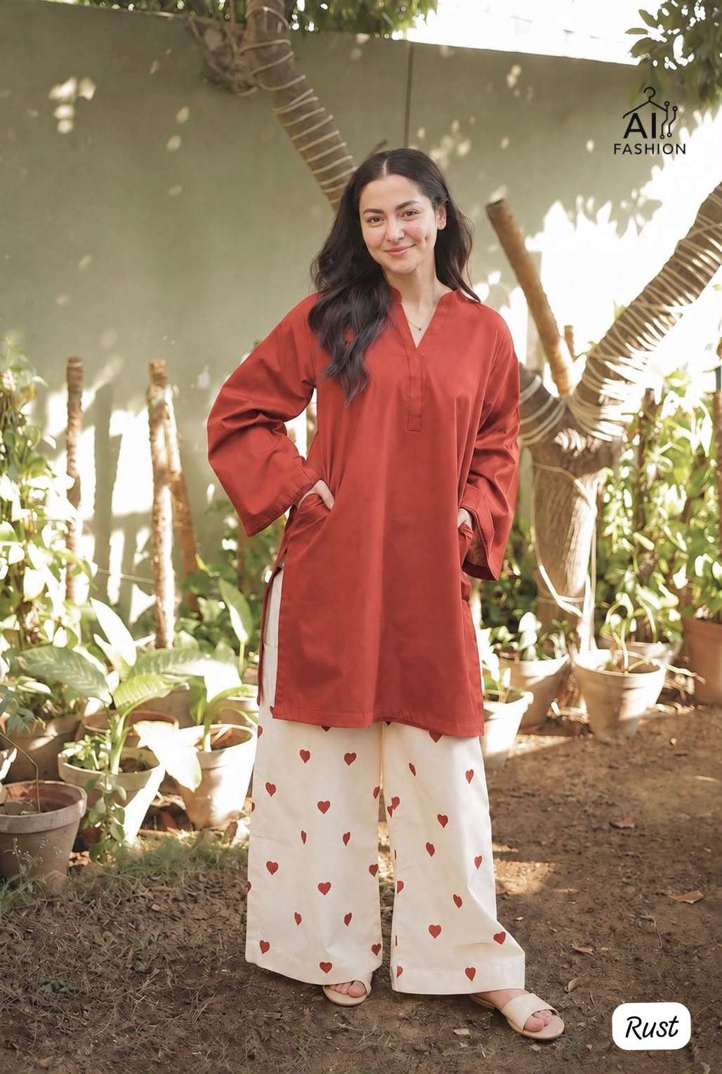 INLI LITTLE HEARTS RAYON FANCY STYLISH KURTI WITH BOTTOM PAIR 