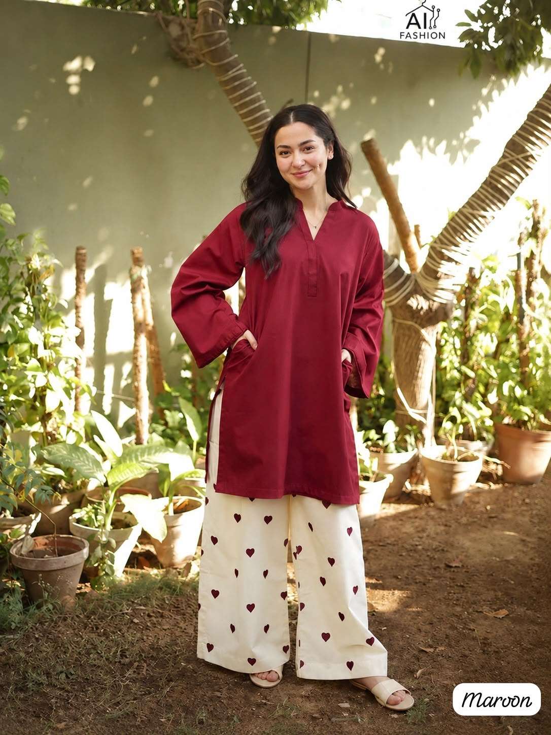 INLI LITTLE HEARTS RAYON FANCY STYLISH KURTI WITH BOTTOM PAIR 