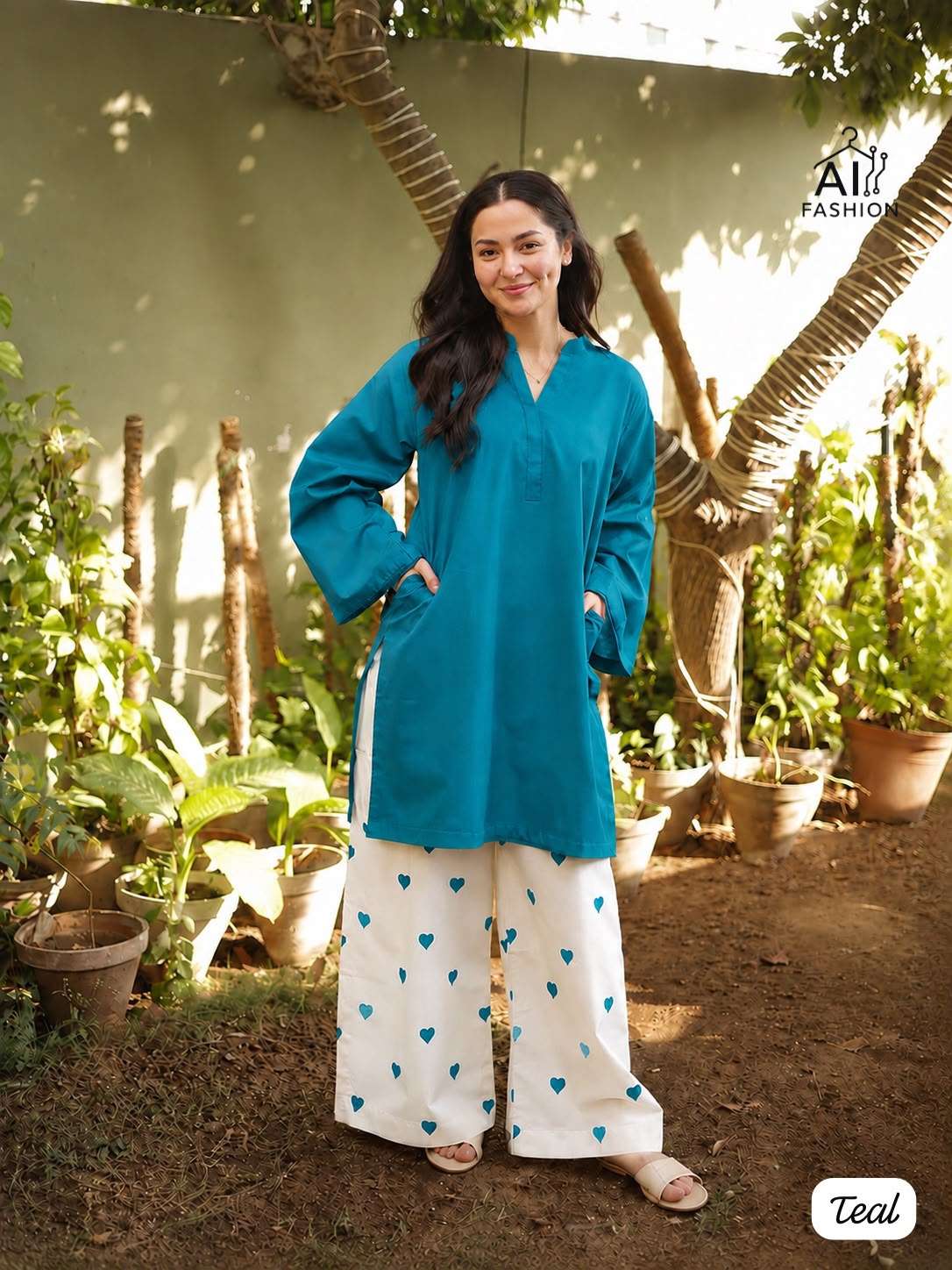 INLI LITTLE HEARTS RAYON FANCY STYLISH KURTI WITH BOTTOM PAIR 