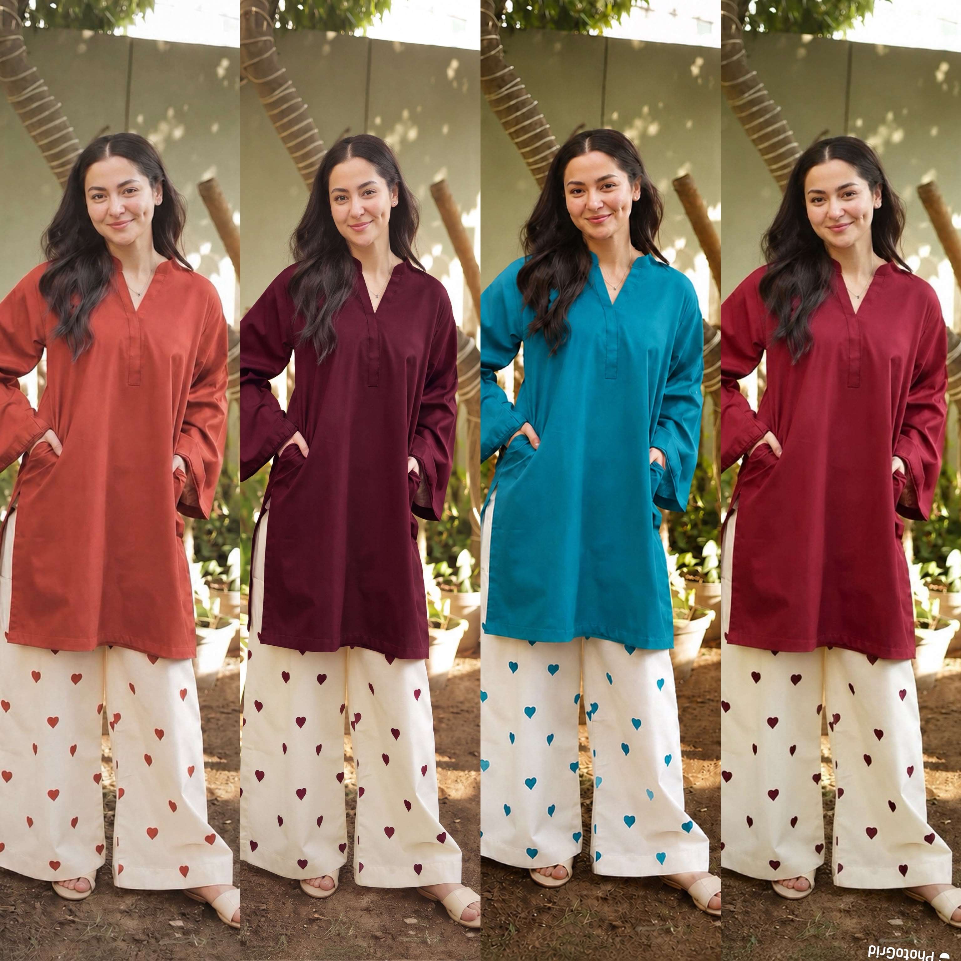 INLI LITTLE HEARTS RAYON FANCY STYLISH KURTI WITH BOTTOM PAIR 