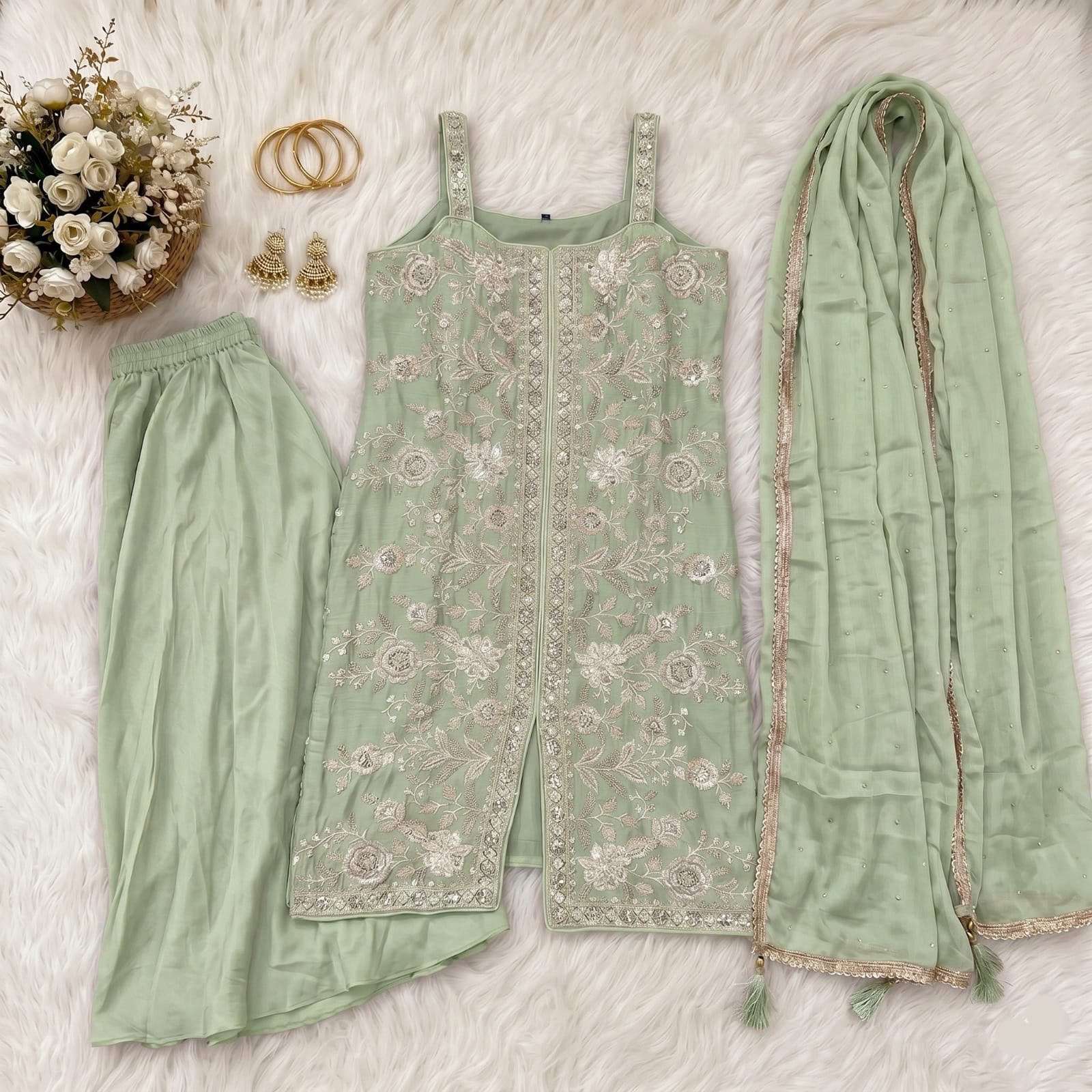 INLI PARTY COLLECTION SILK HEAVY EMBROIDERD DESIGNER FESTIVE WEAR SUIT