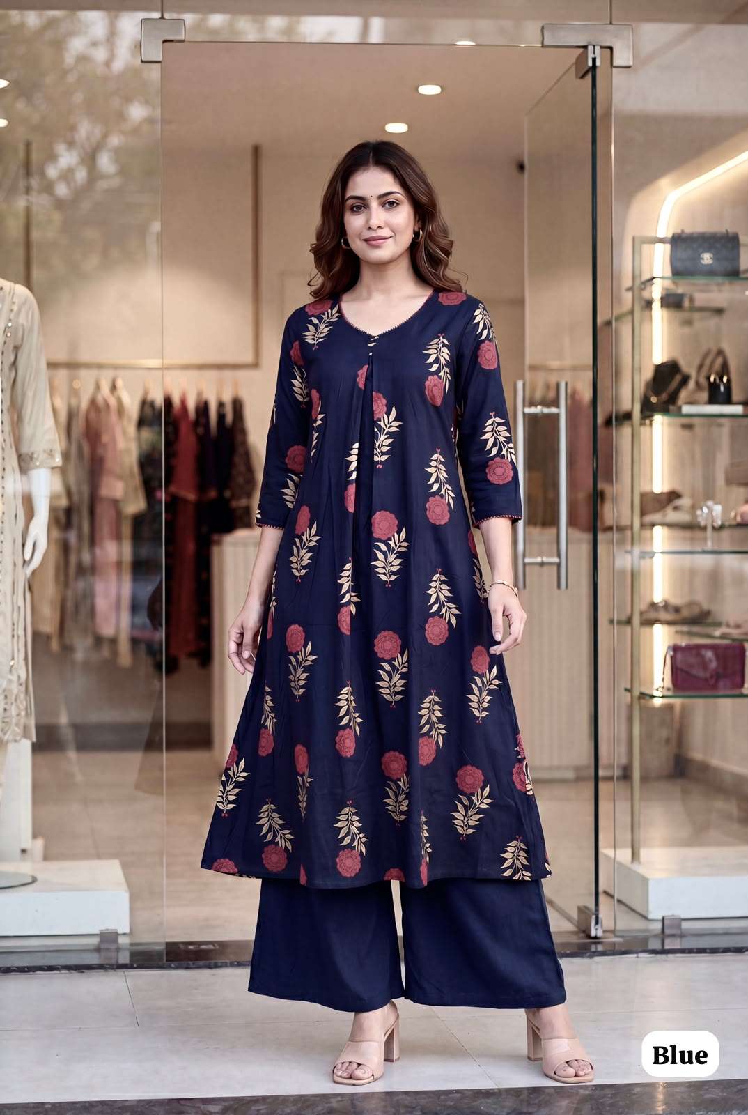 INLI SUMMER CORD SET VOL 2.0 RAYON PRINT LONG FLARED KURTI WITH BOTTOM PAIR 