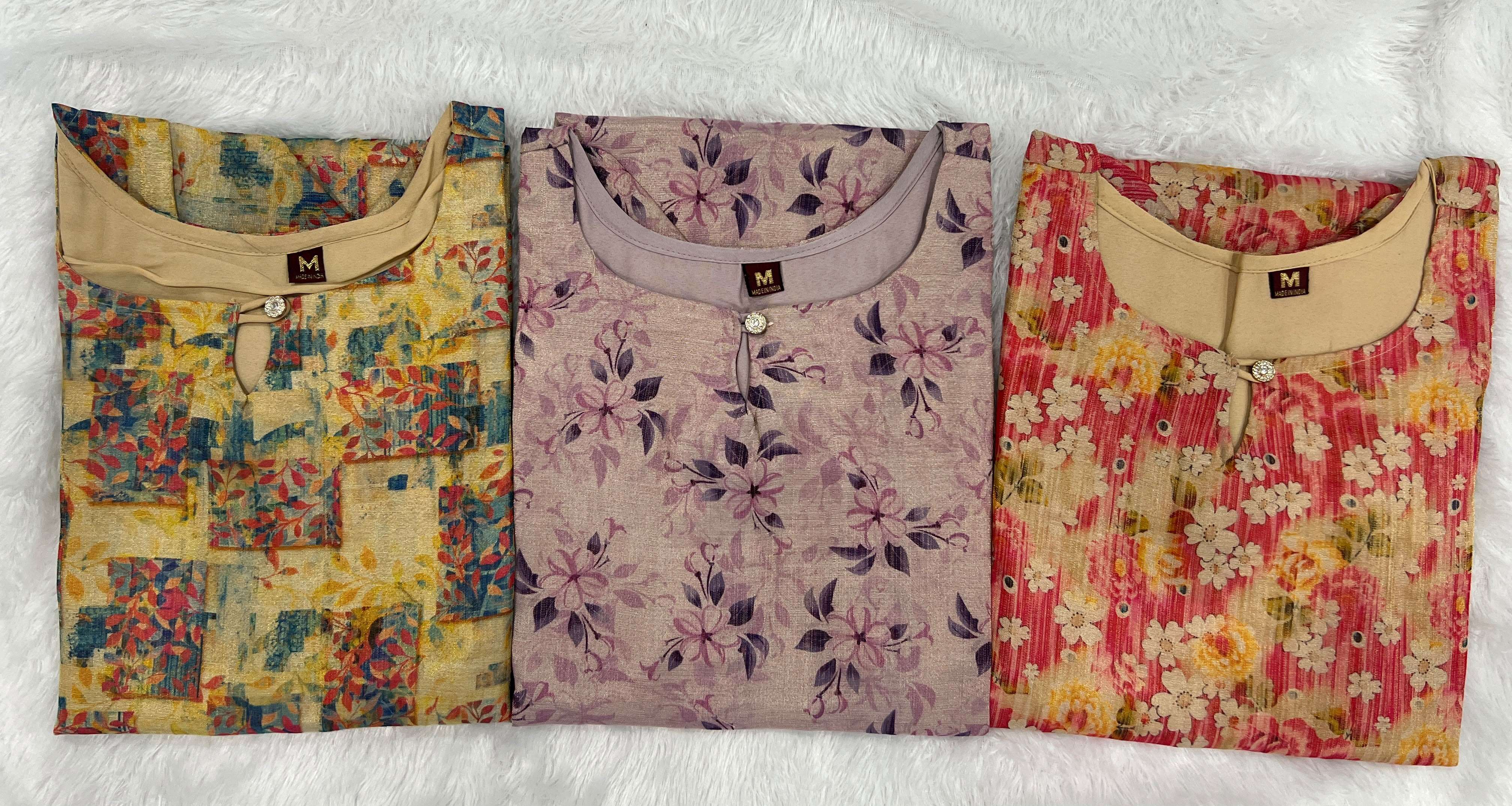 INLI TRISHA PRINTED SILK FABRICS FANCY DAILY WEAR LADIES KURTI