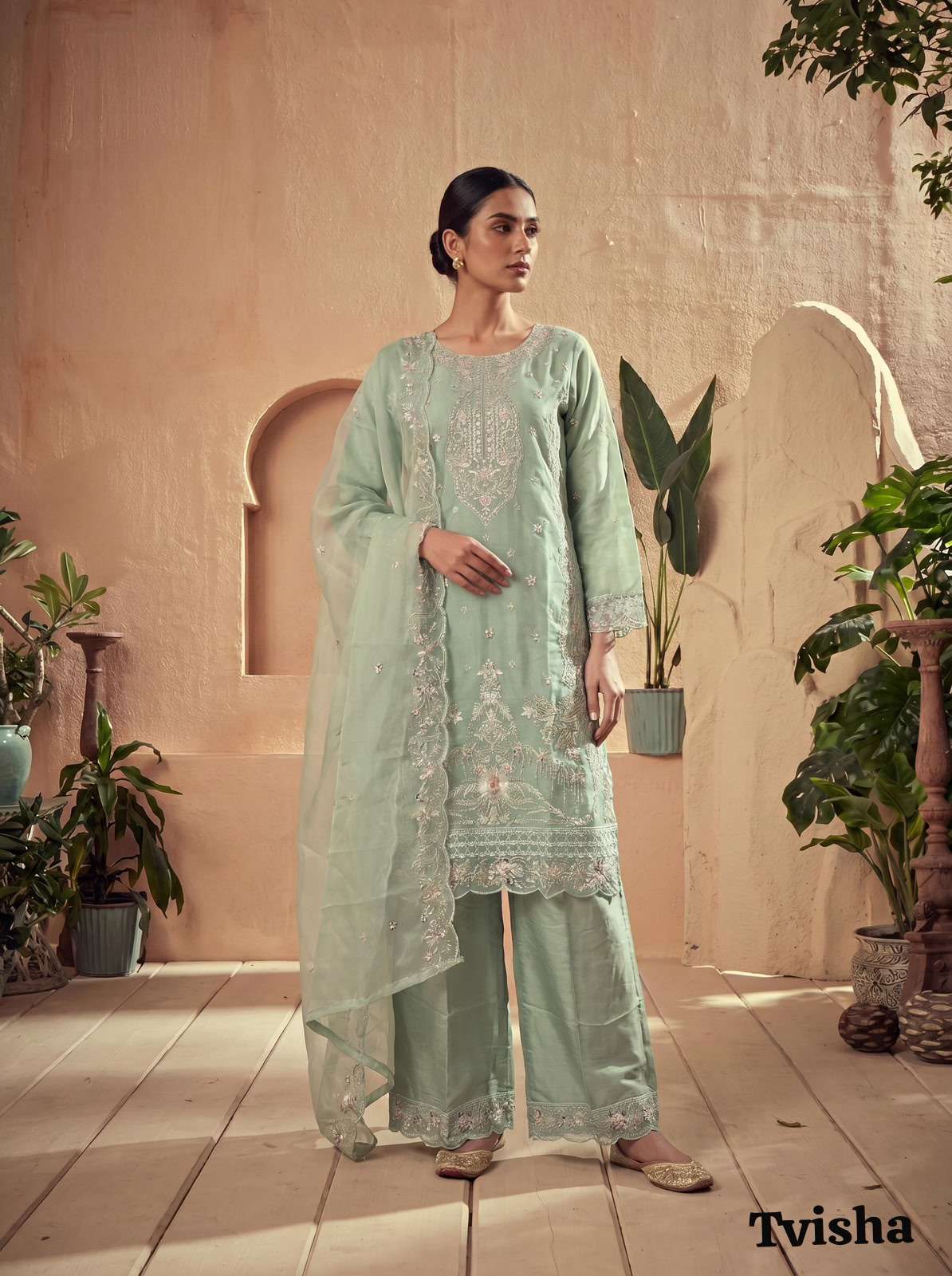 INLI TVISHA VOL 2 ORGANZA SILK HEAVY EMBROIDERD DESIGNER WORK READY MADE LADIES SUIT